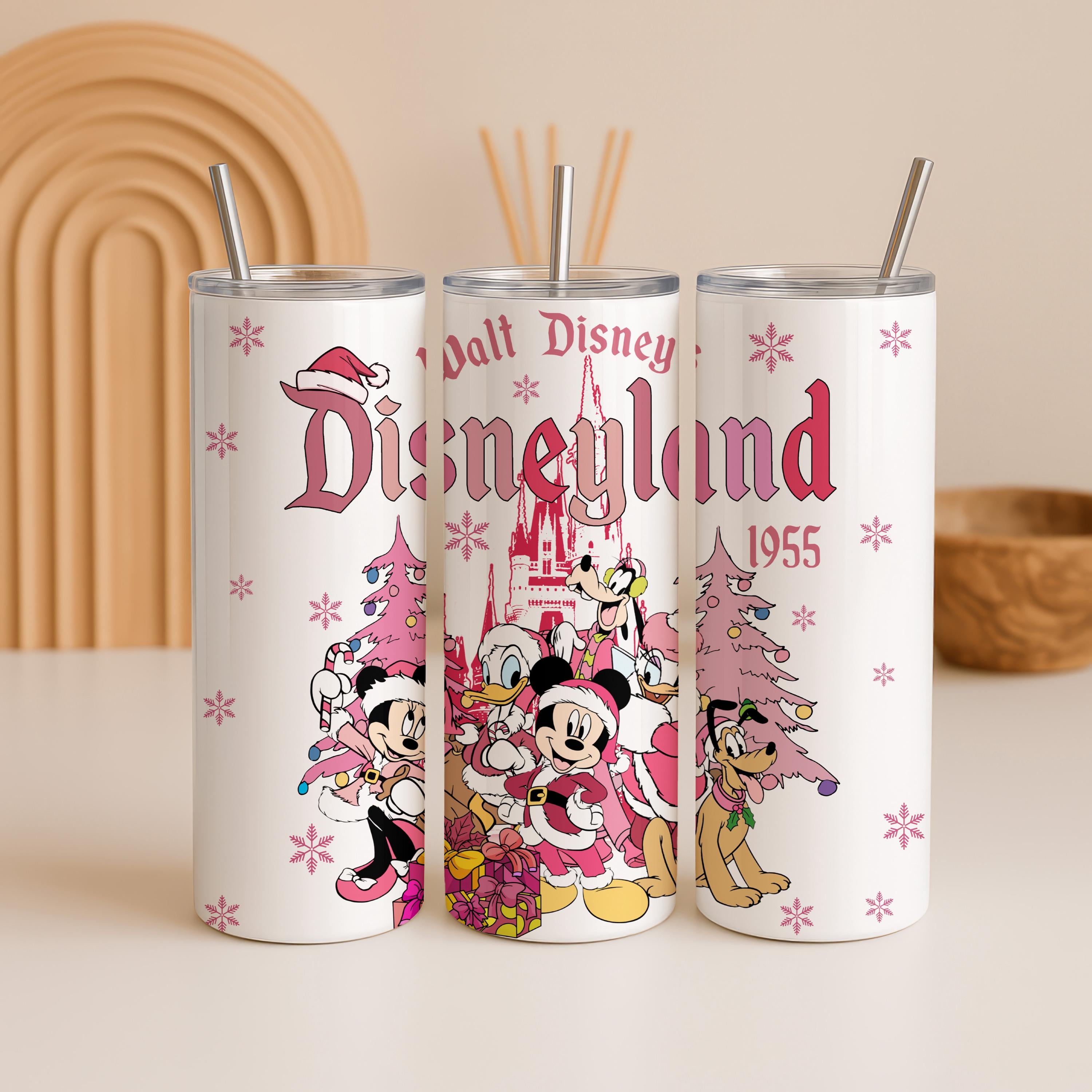 Walt Disney's Tumbler, Disneyland Tumbler, Mickey and Friends Pink Christmas Tumbler, Holiday Gifts, Disney Xmas Tumbler, Christmas Kid Gift