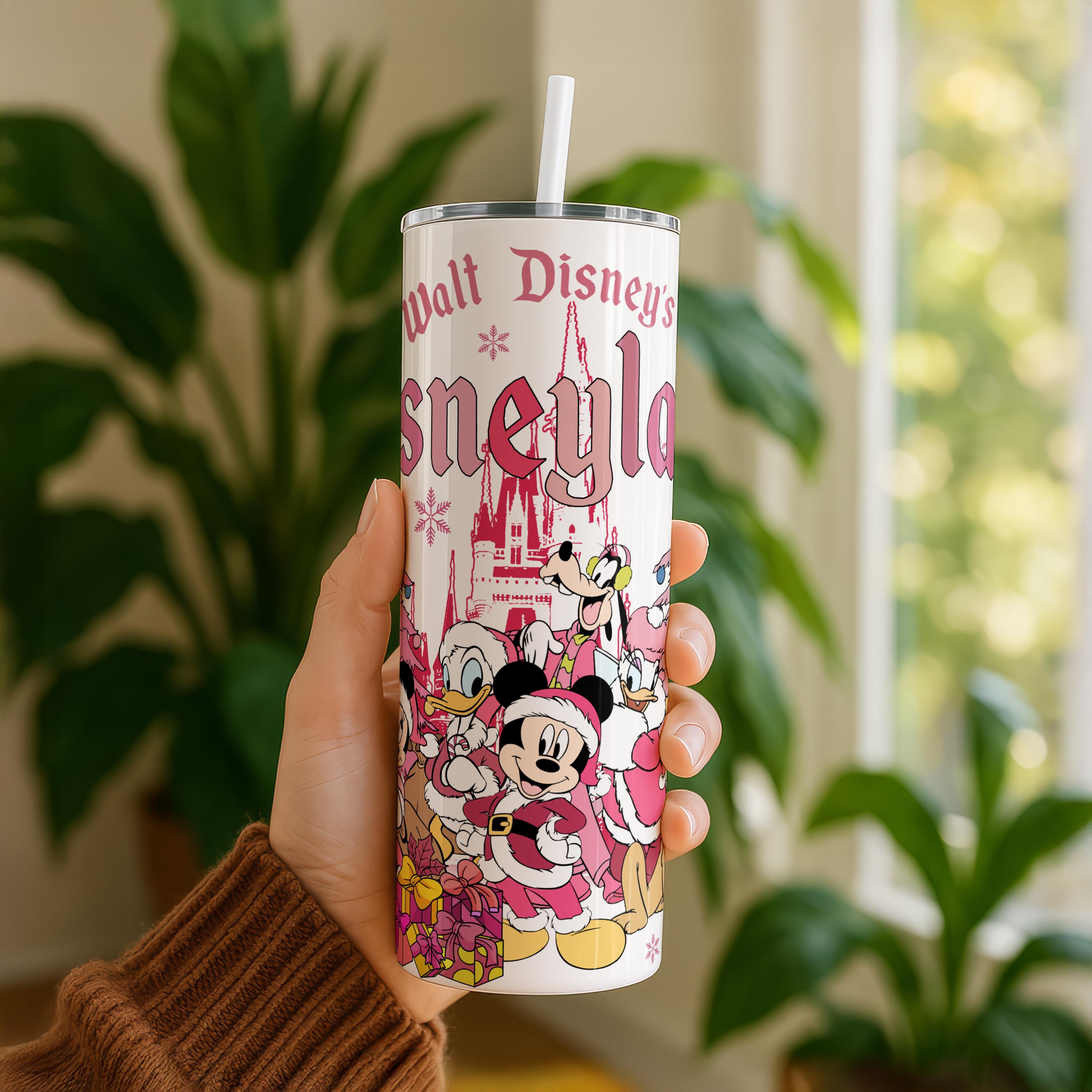 Walt Disney's Tumbler, Disneyland Tumbler, Mickey and Friends Pink Christmas Tumbler, Holiday Gifts, Disney Xmas Tumbler, Christmas Kid Gift