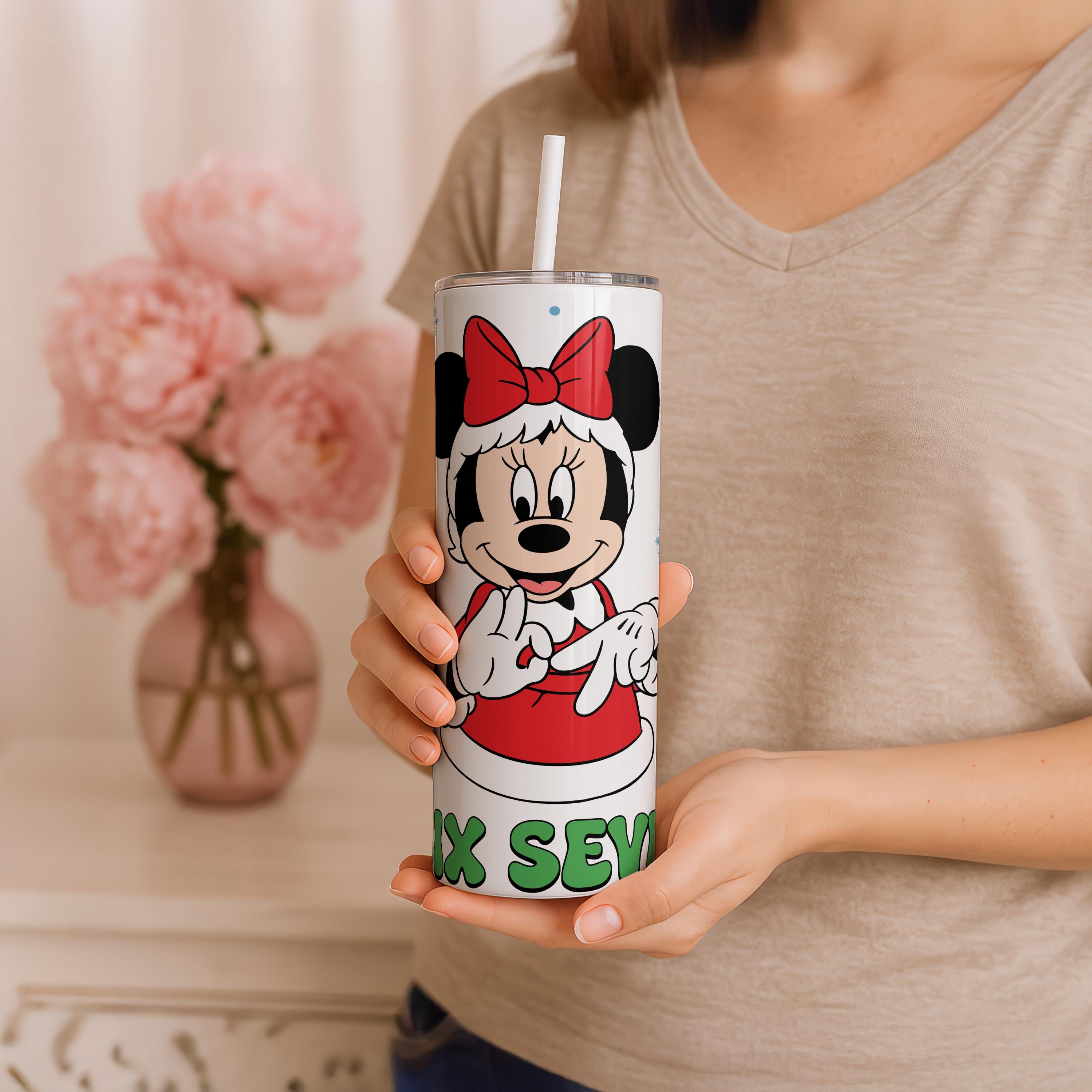 Funny Minnie Mouse Six Seven Meme Christmas 20oz Tumbler, Viral 6 7 Saying Disney Tumbler, Disney Six Seven Tumbler, Holiday Gift for Her