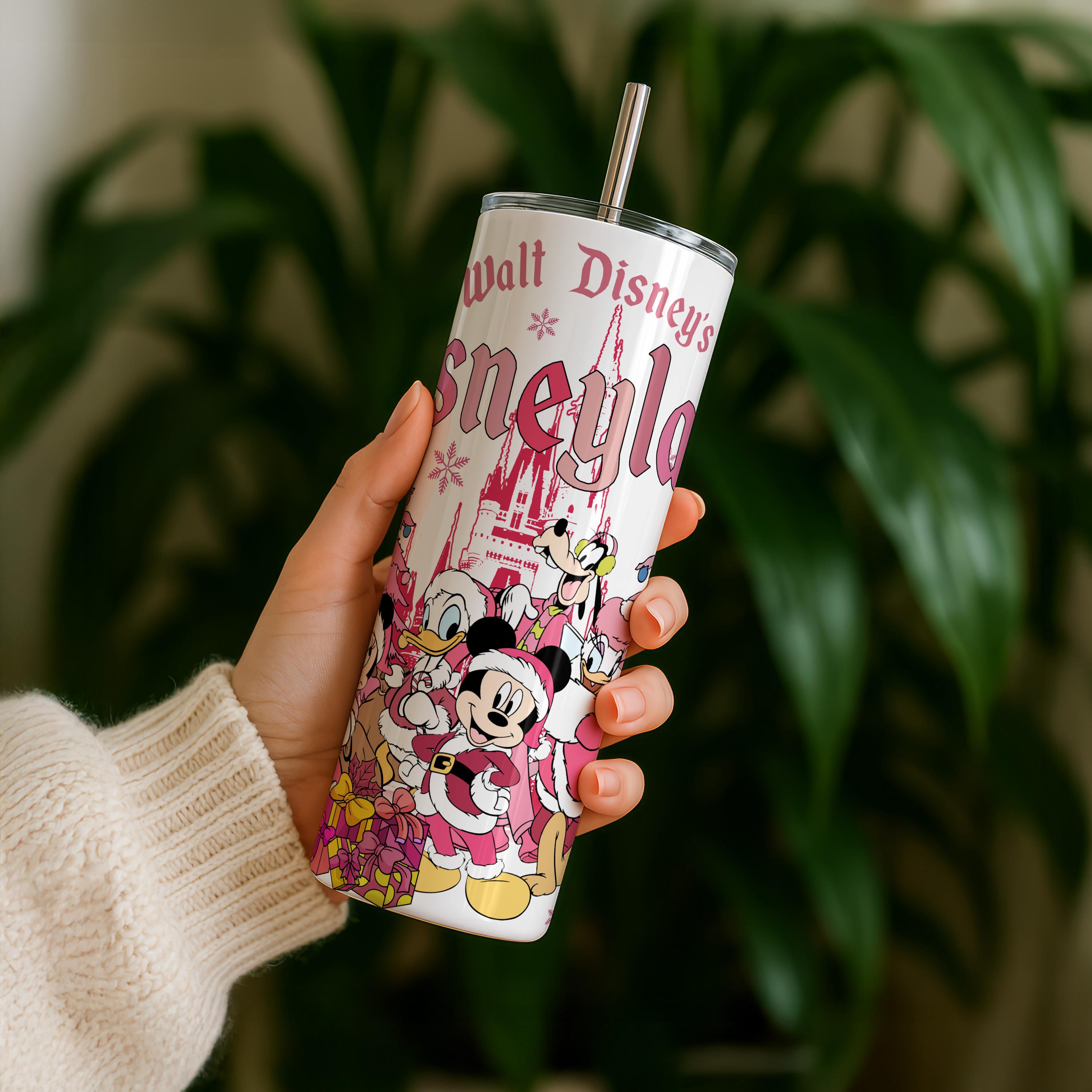 Walt Disney's Tumbler, Disneyland Tumbler, Mickey and Friends Pink Christmas Tumbler, Holiday Gifts, Disney Xmas Tumbler, Christmas Kid Gift