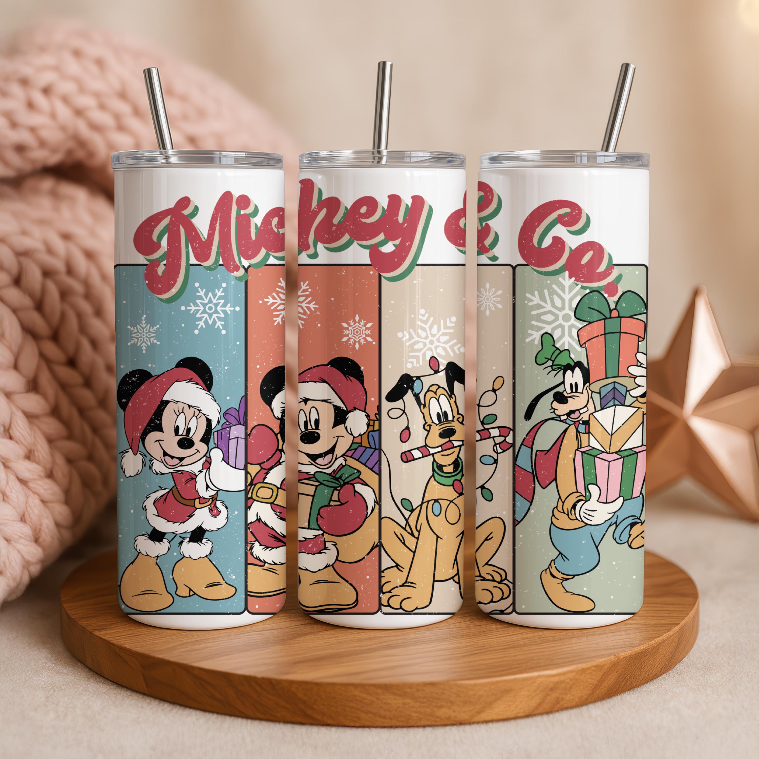 Mickey and Co Tumbler, 20oz Mickey Mouse Stainless Steel Tumbler, Skinny Travel Tumbler, Christmas Tumbler Gift for Adults & Kids, Xmas Gift