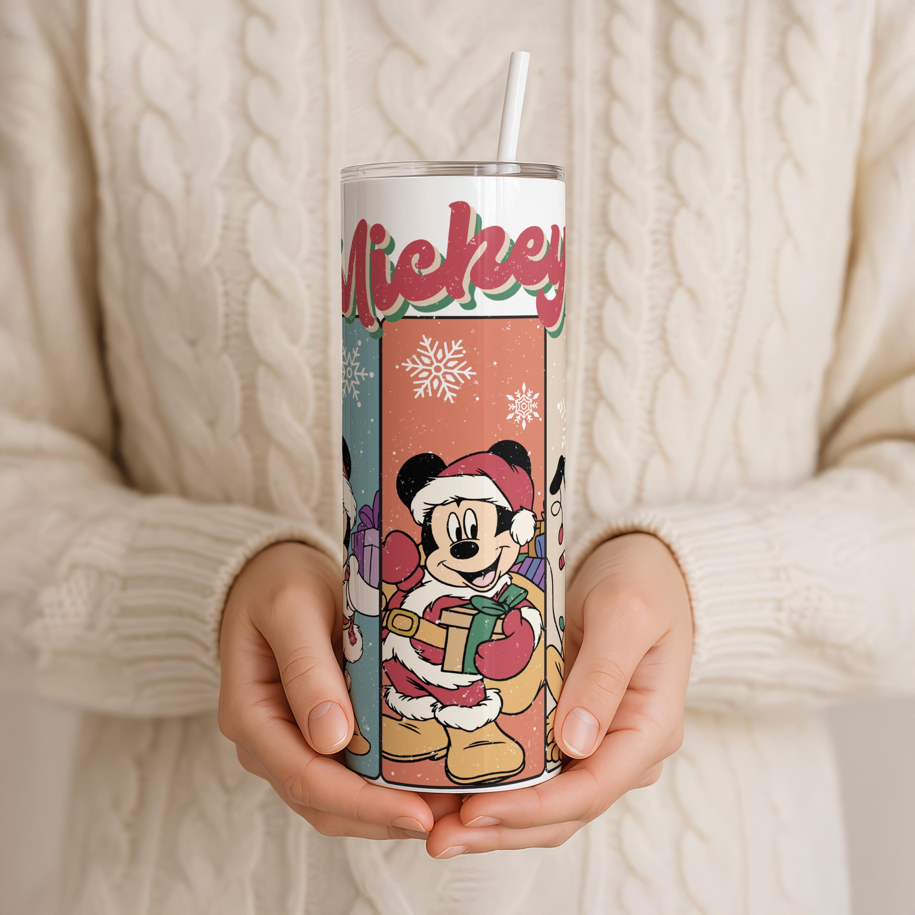 Mickey and Co Tumbler, 20oz Mickey Mouse Stainless Steel Tumbler, Skinny Travel Tumbler, Christmas Tumbler Gift for Adults & Kids, Xmas Gift