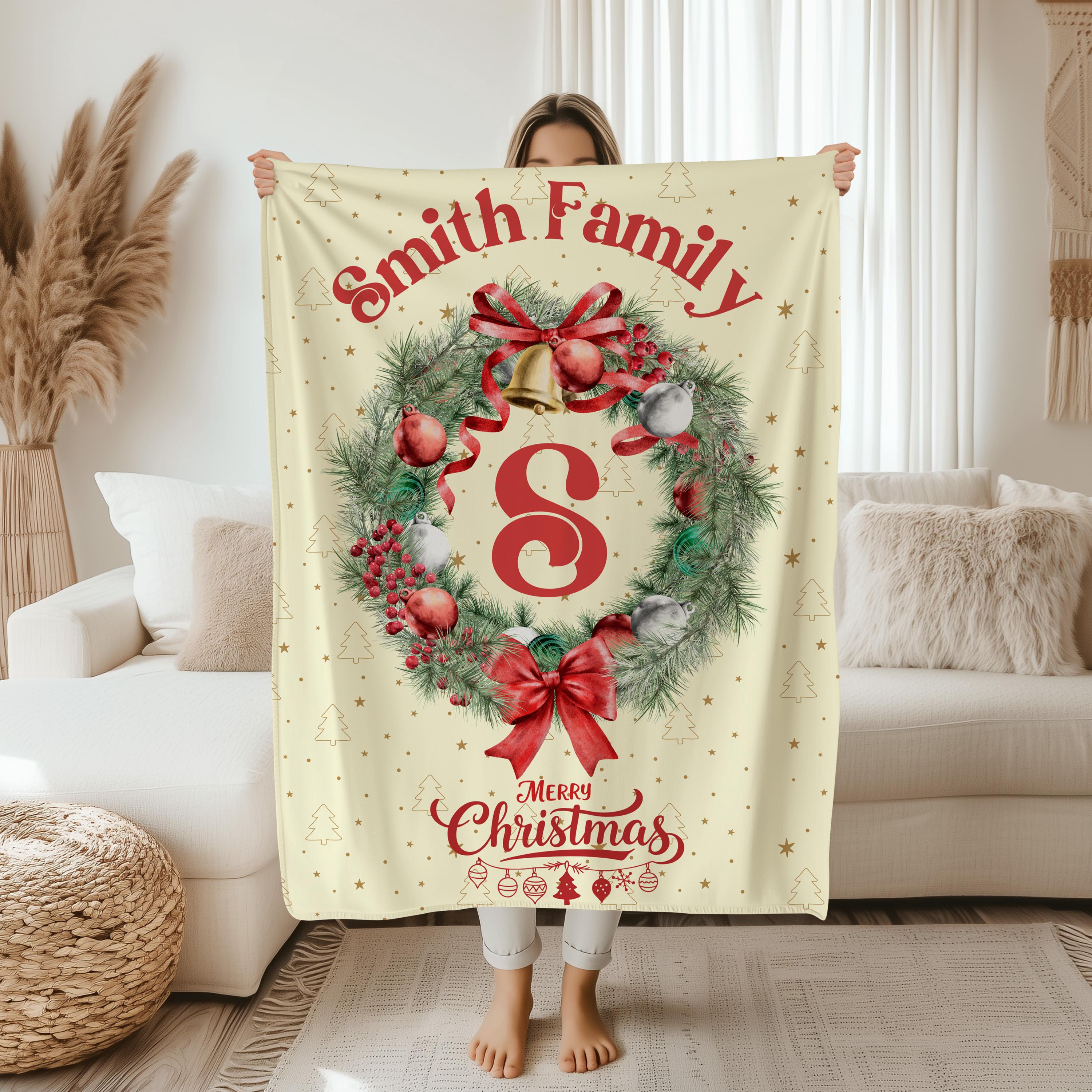 Custom Family Name Holiday Throw, Christmas Tapestry Gift for Newlyweds, New Home Gift,Christmas Home Decor,Personalized Christmas Blanket
