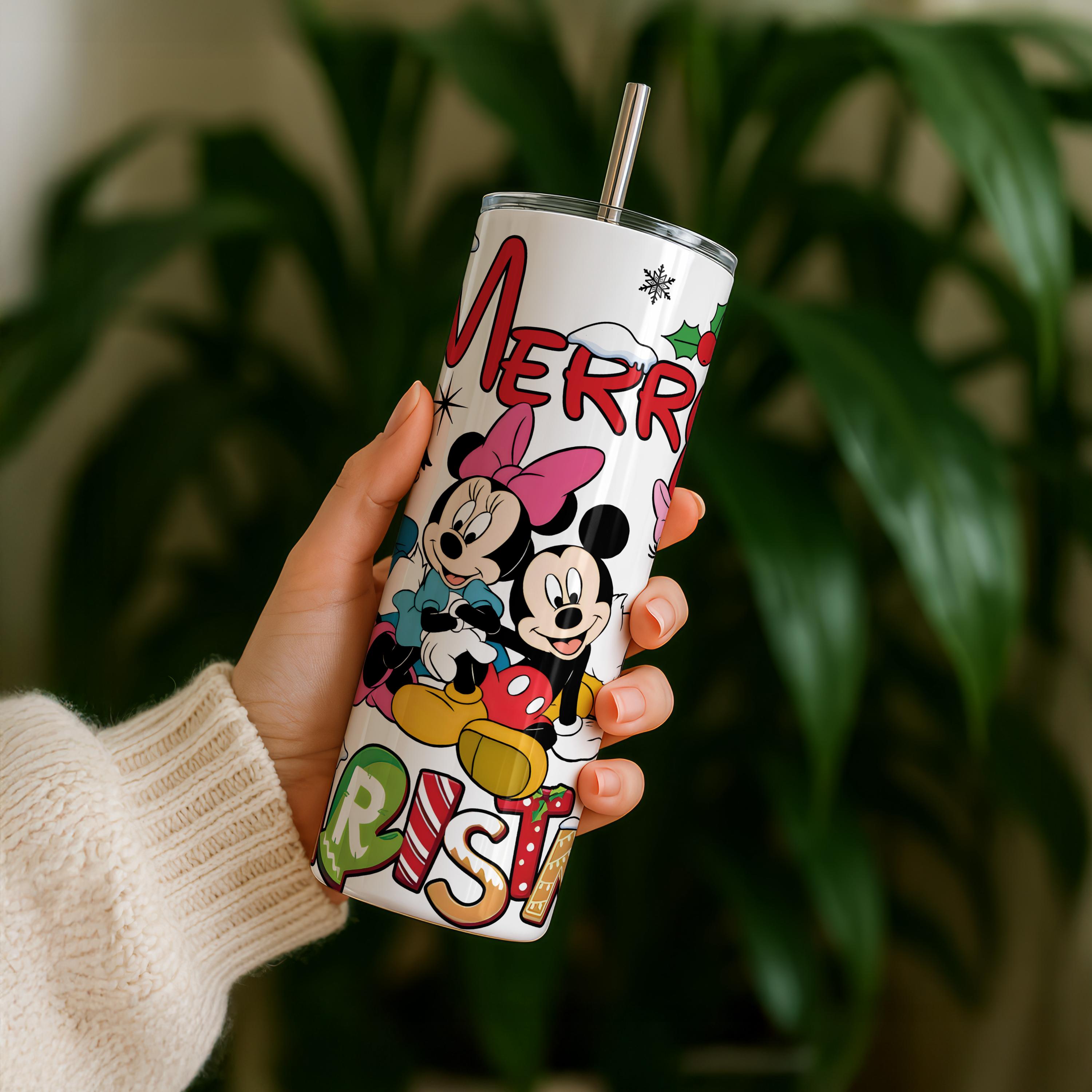 Mickey And Friends Christmas Tumbler, Disney Merry Christmas Tumbler, Disneyworld Holiday Presents,Stocking Stuffer Gift,Disney Xmas Gifts