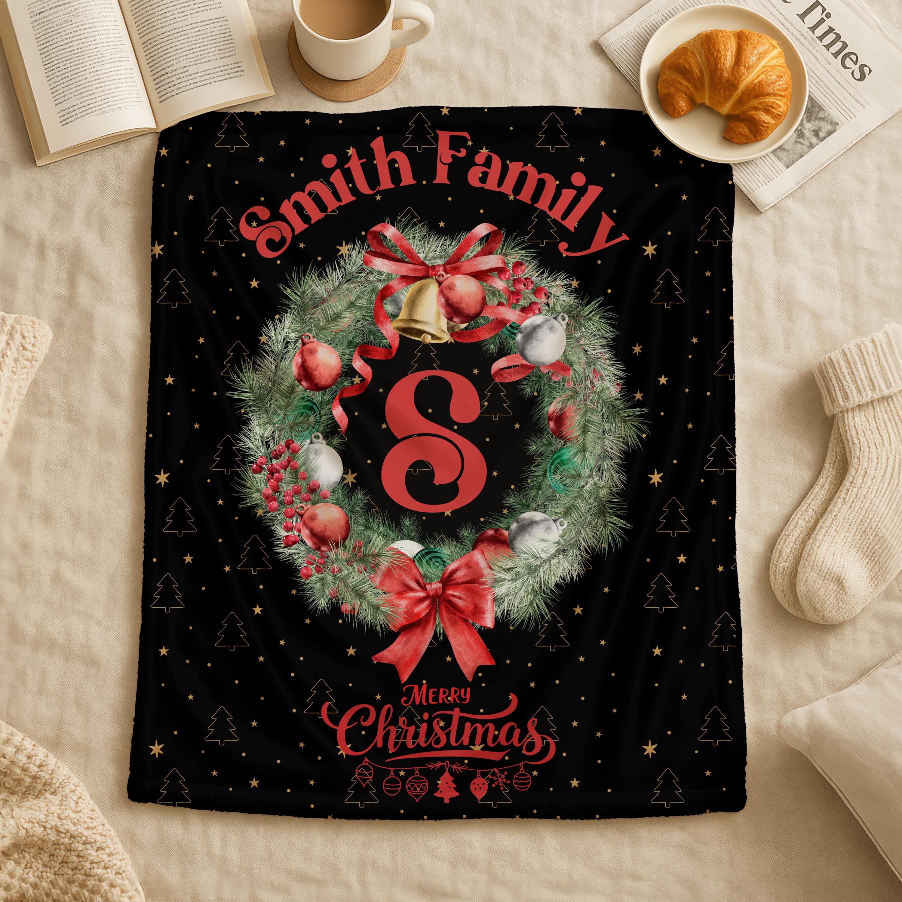 Custom Family Name Holiday Throw, Christmas Tapestry Gift for Newlyweds, New Home Gift,Christmas Home Decor,Personalized Christmas Blanket