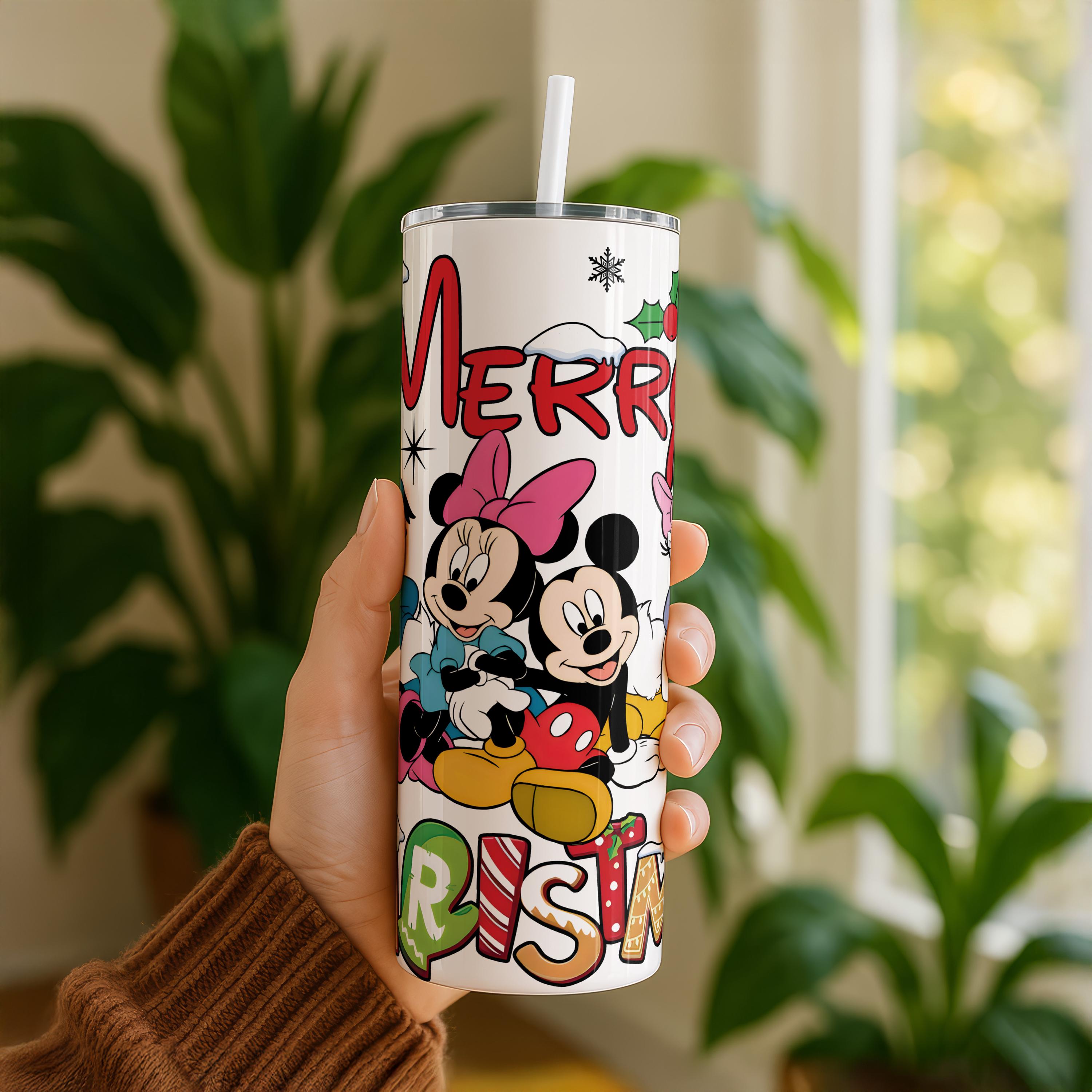 Mickey And Friends Christmas Tumbler, Disney Merry Christmas Tumbler, Disneyworld Holiday Presents,Stocking Stuffer Gift,Disney Xmas Gifts