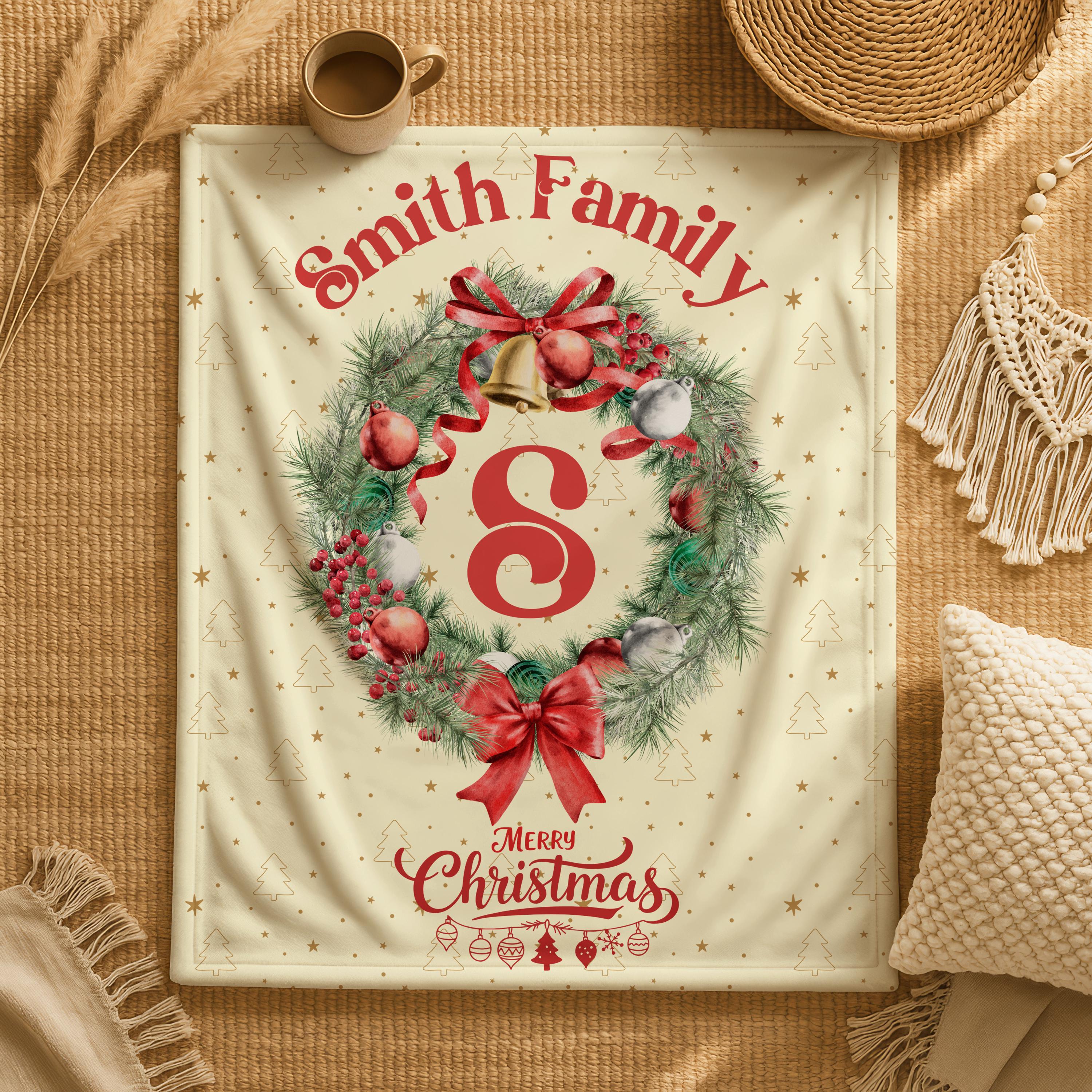 Custom Family Name Holiday Throw, Christmas Tapestry Gift for Newlyweds, New Home Gift,Christmas Home Decor,Personalized Christmas Blanket
