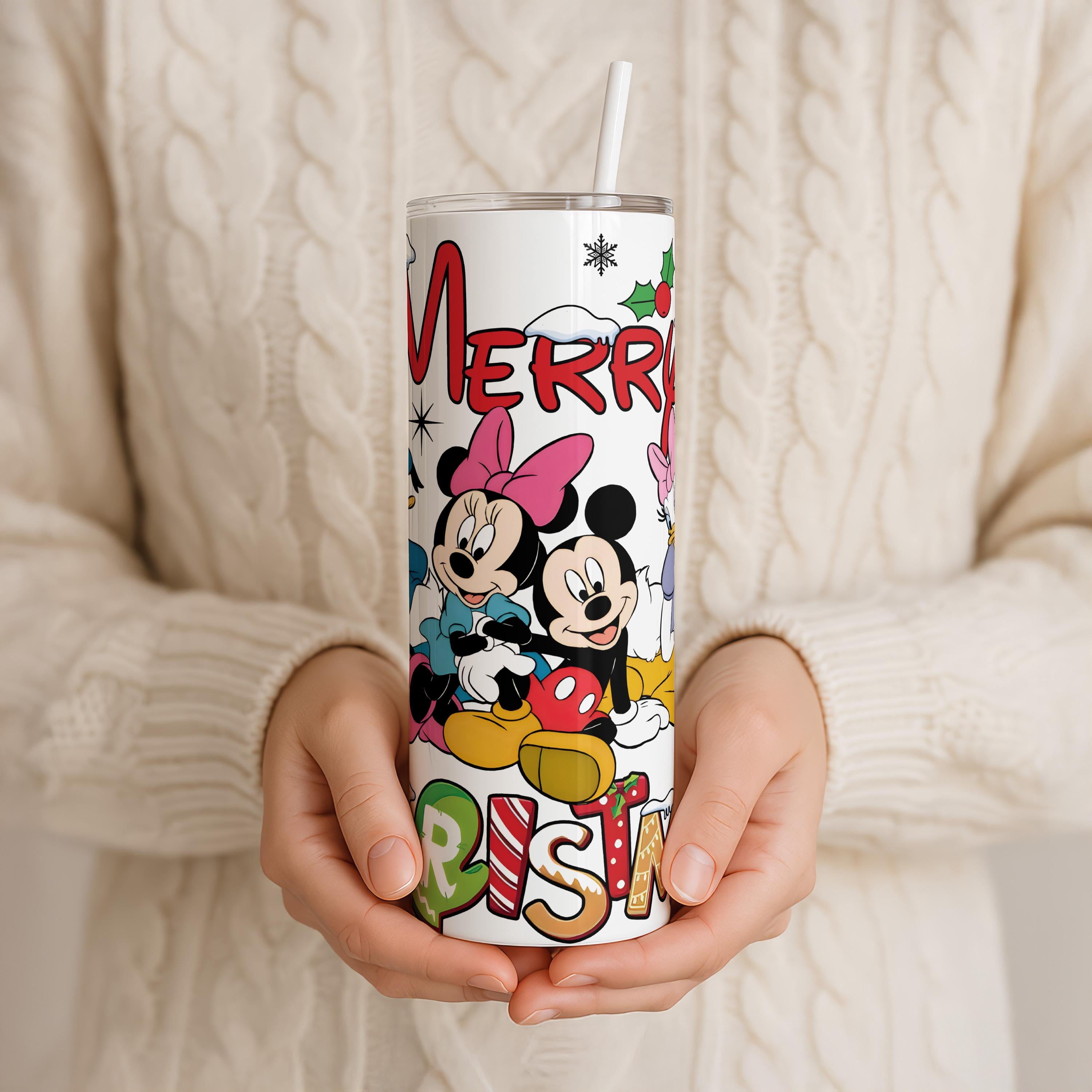 Mickey And Friends Christmas Tumbler, Disney Merry Christmas Tumbler, Disneyworld Holiday Presents,Stocking Stuffer Gift,Disney Xmas Gifts