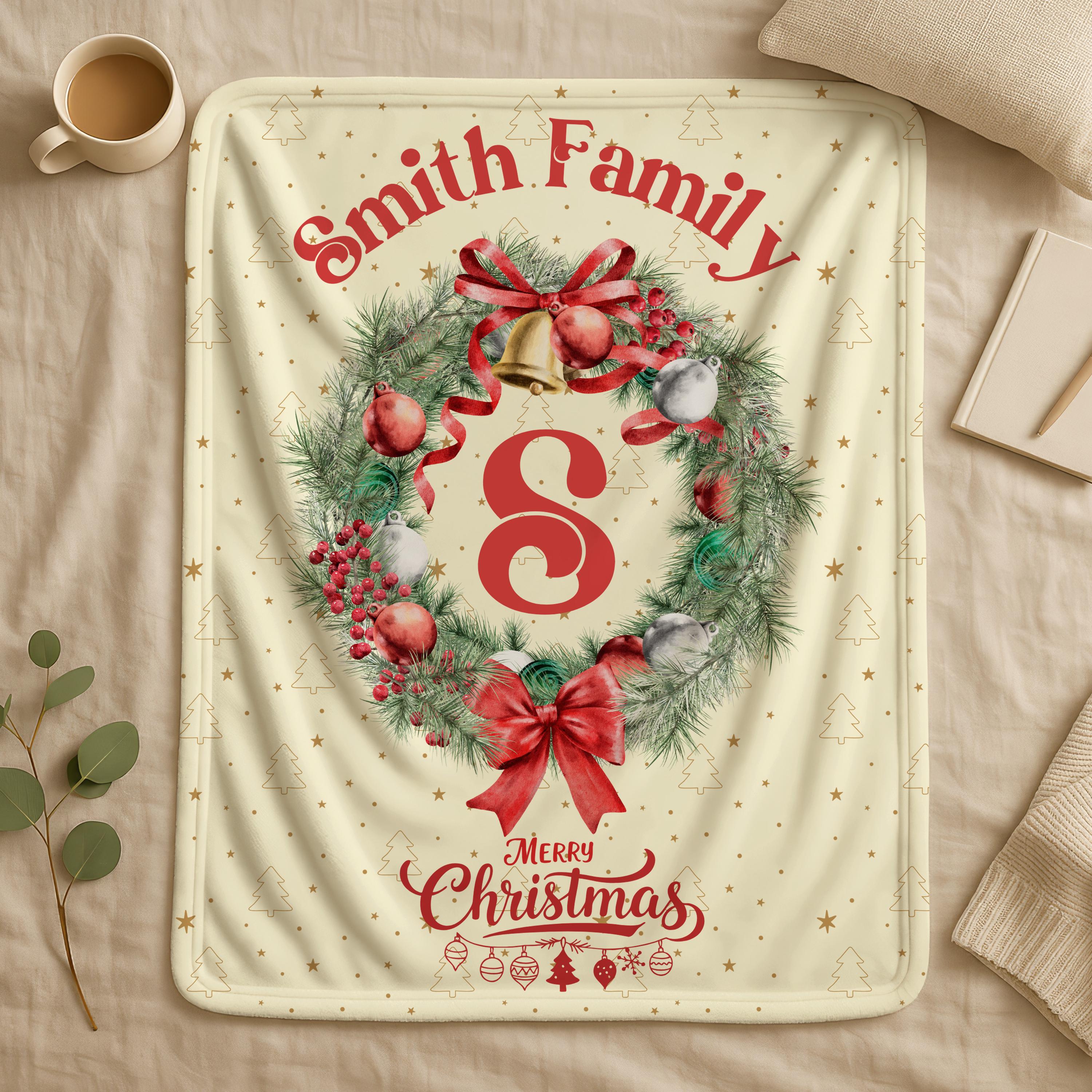 Custom Family Name Holiday Throw, Christmas Tapestry Gift for Newlyweds, New Home Gift,Christmas Home Decor,Personalized Christmas Blanket