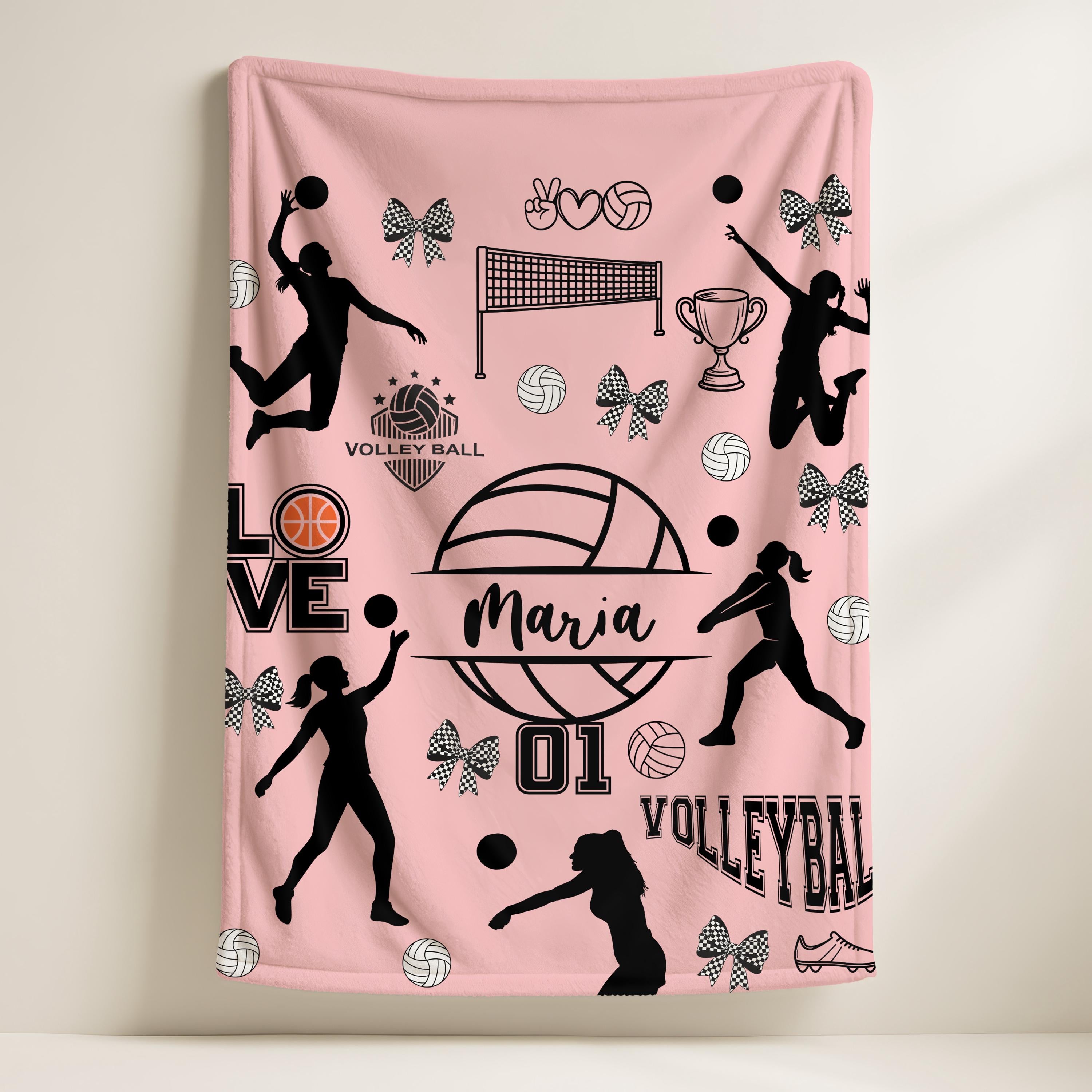 Personalized Volleyball Girl Blanket,Custom Name Collage,Team Throw,Sports Blanket Throw for Girls,Gift for Volleyball Lover,Girl Room Decor