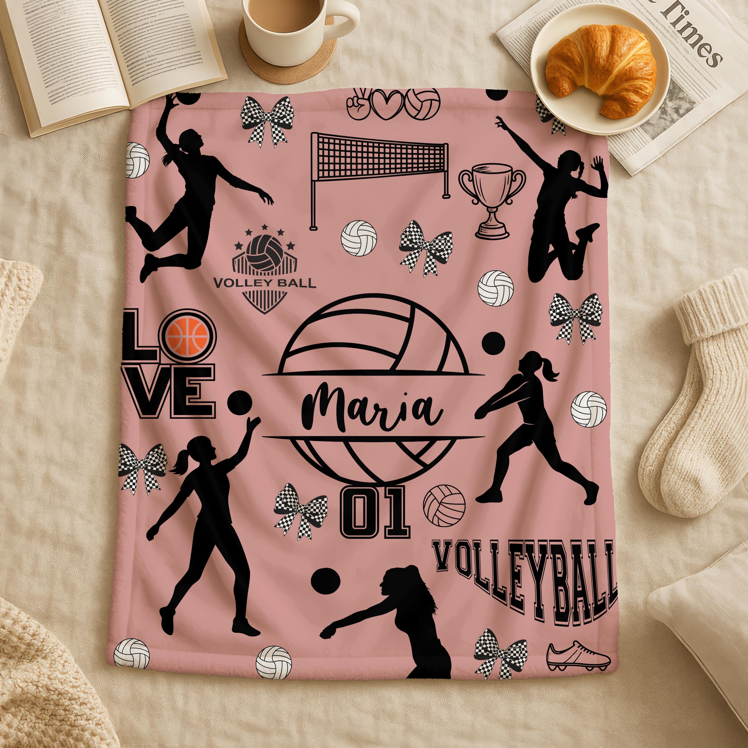 Personalized Volleyball Girl Blanket,Custom Name Collage,Team Throw,Sports Blanket Throw for Girls,Gift for Volleyball Lover,Girl Room Decor
