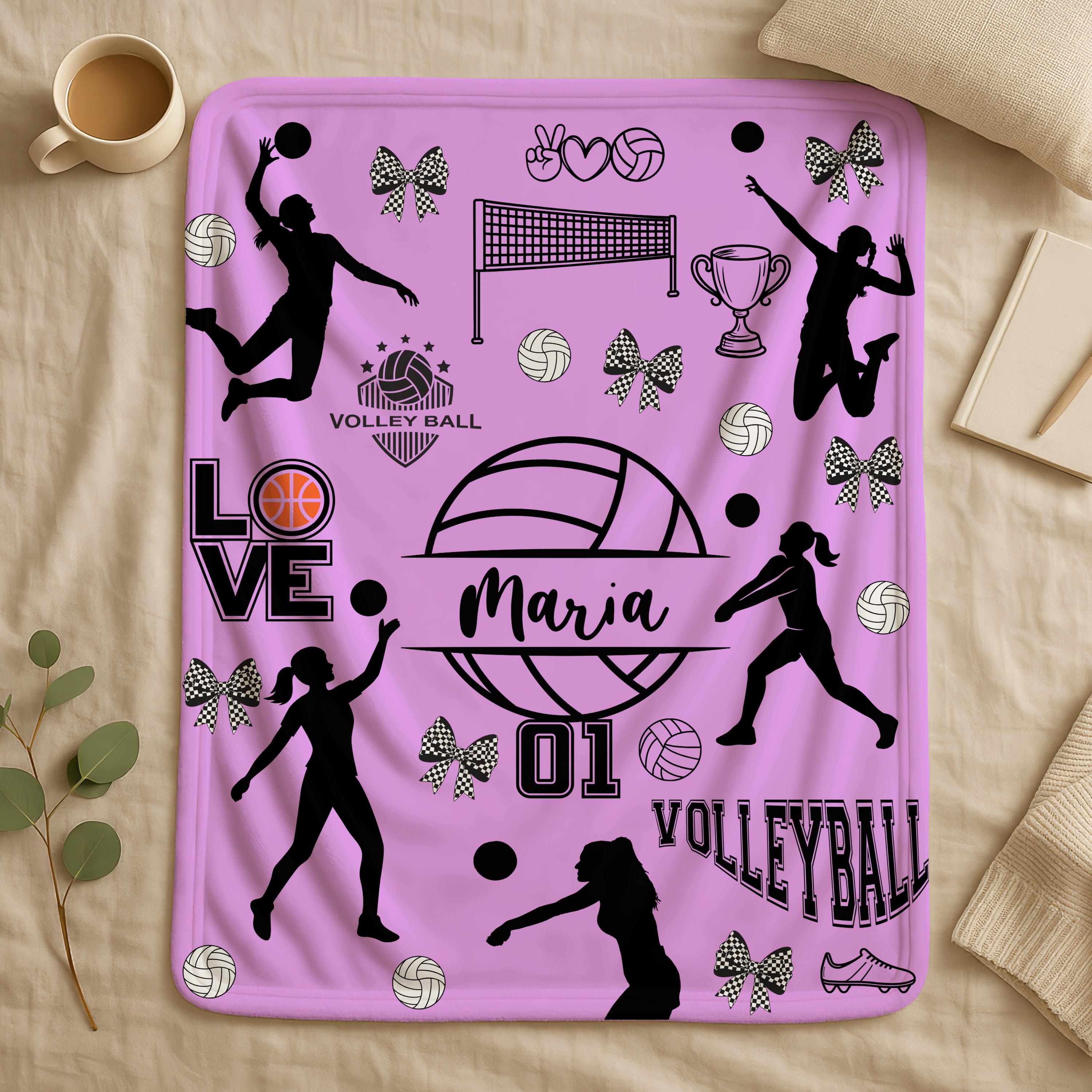 Personalized Volleyball Girl Blanket,Custom Name Collage,Team Throw,Sports Blanket Throw for Girls,Gift for Volleyball Lover,Girl Room Decor