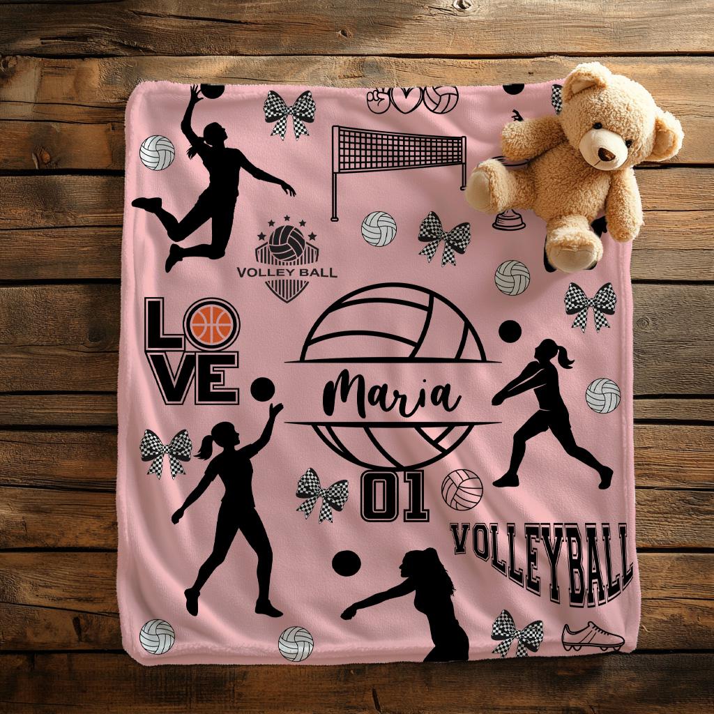 Personalized Volleyball Girl Blanket,Custom Name Collage,Team Throw,Sports Blanket Throw for Girls,Gift for Volleyball Lover,Girl Room Decor