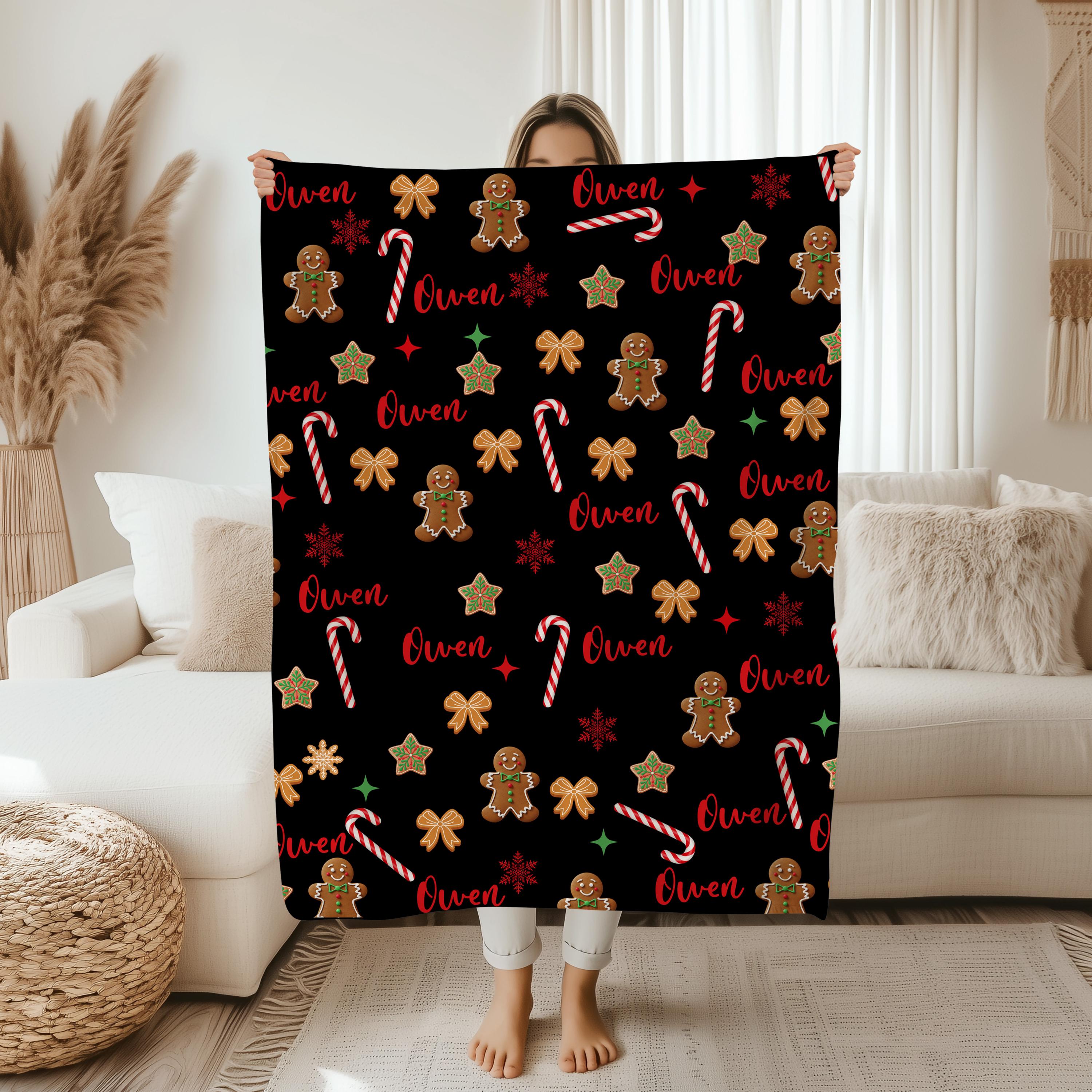 Personalized Gingerbread Man Christmas Blanket,Custom Name Blanket,Christmas Gift,Holiday Blanket,Gingerbread Blanket Gift,Custom Xmas Throw