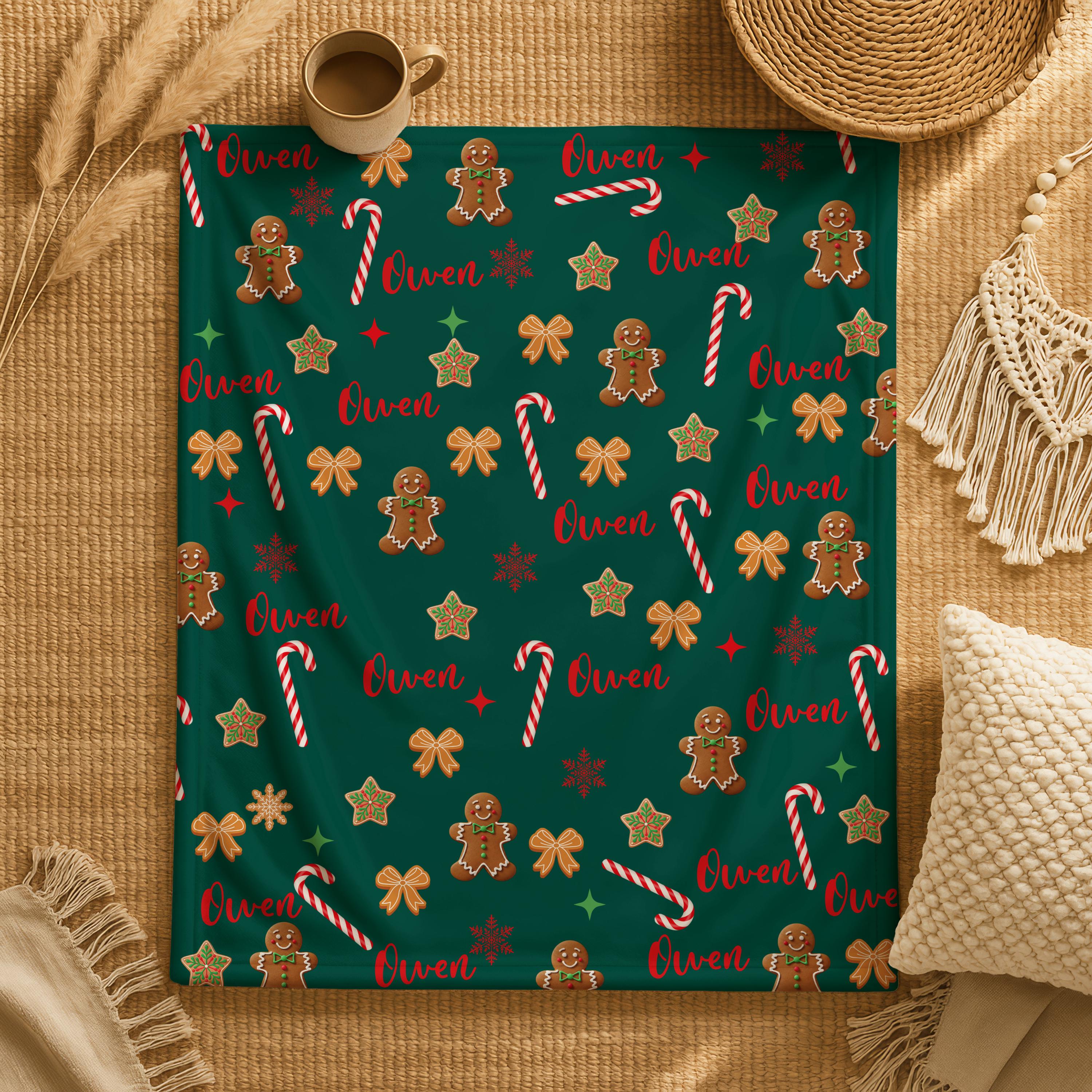 Personalized Gingerbread Man Christmas Blanket,Custom Name Blanket,Christmas Gift,Holiday Blanket,Gingerbread Blanket Gift,Custom Xmas Throw