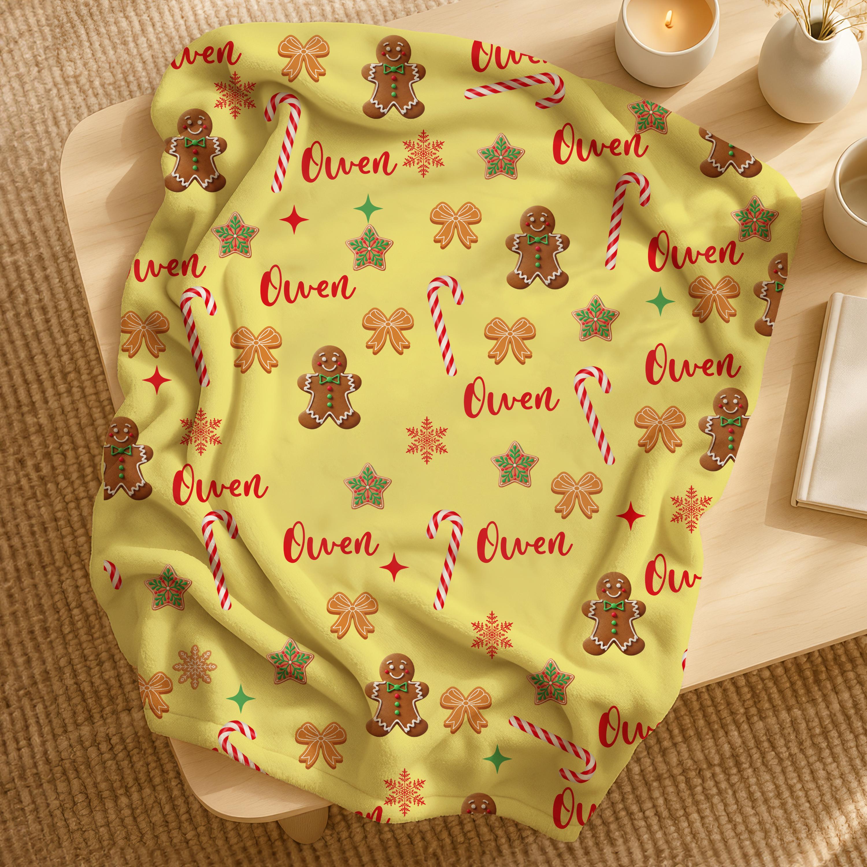 Personalized Gingerbread Man Christmas Blanket,Custom Name Blanket,Christmas Gift,Holiday Blanket,Gingerbread Blanket Gift,Custom Xmas Throw