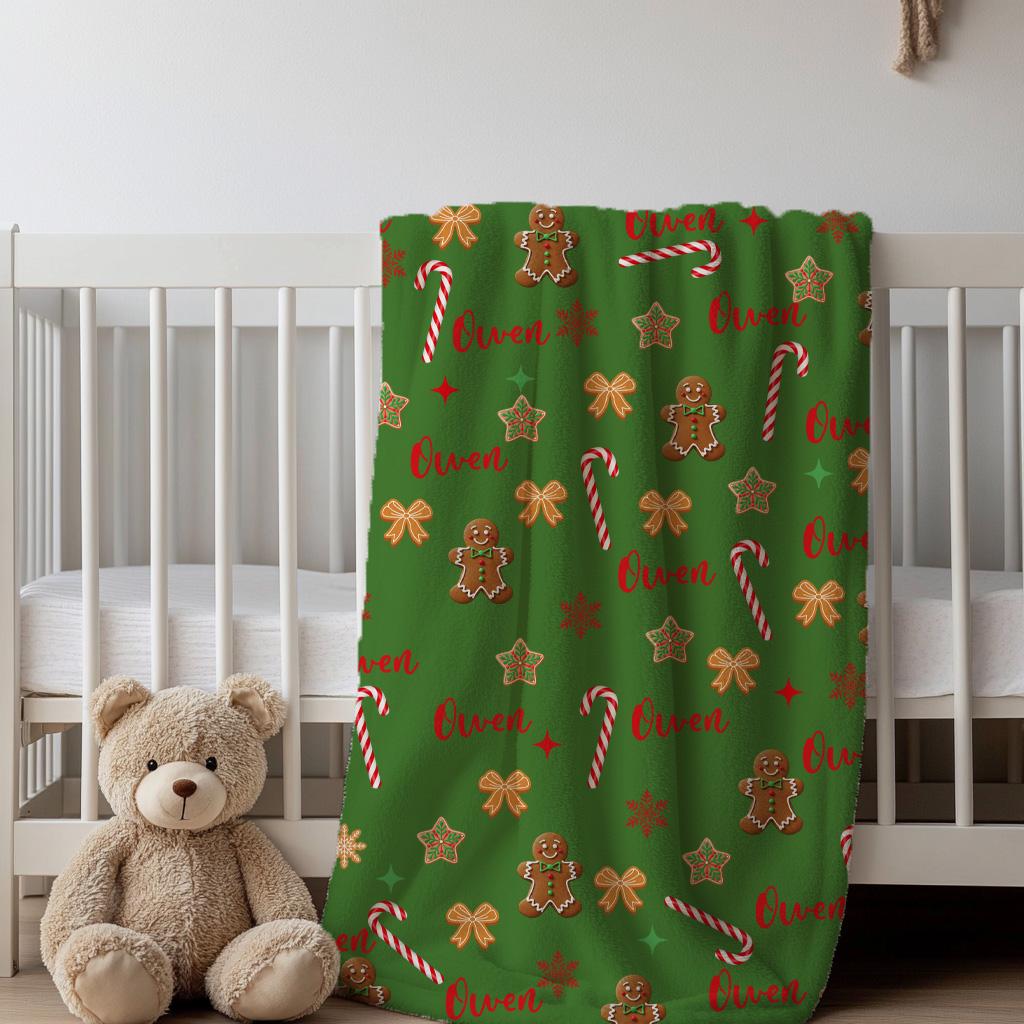 Personalized Gingerbread Man Christmas Blanket,Custom Name Blanket,Christmas Gift,Holiday Blanket,Gingerbread Blanket Gift,Custom Xmas Throw