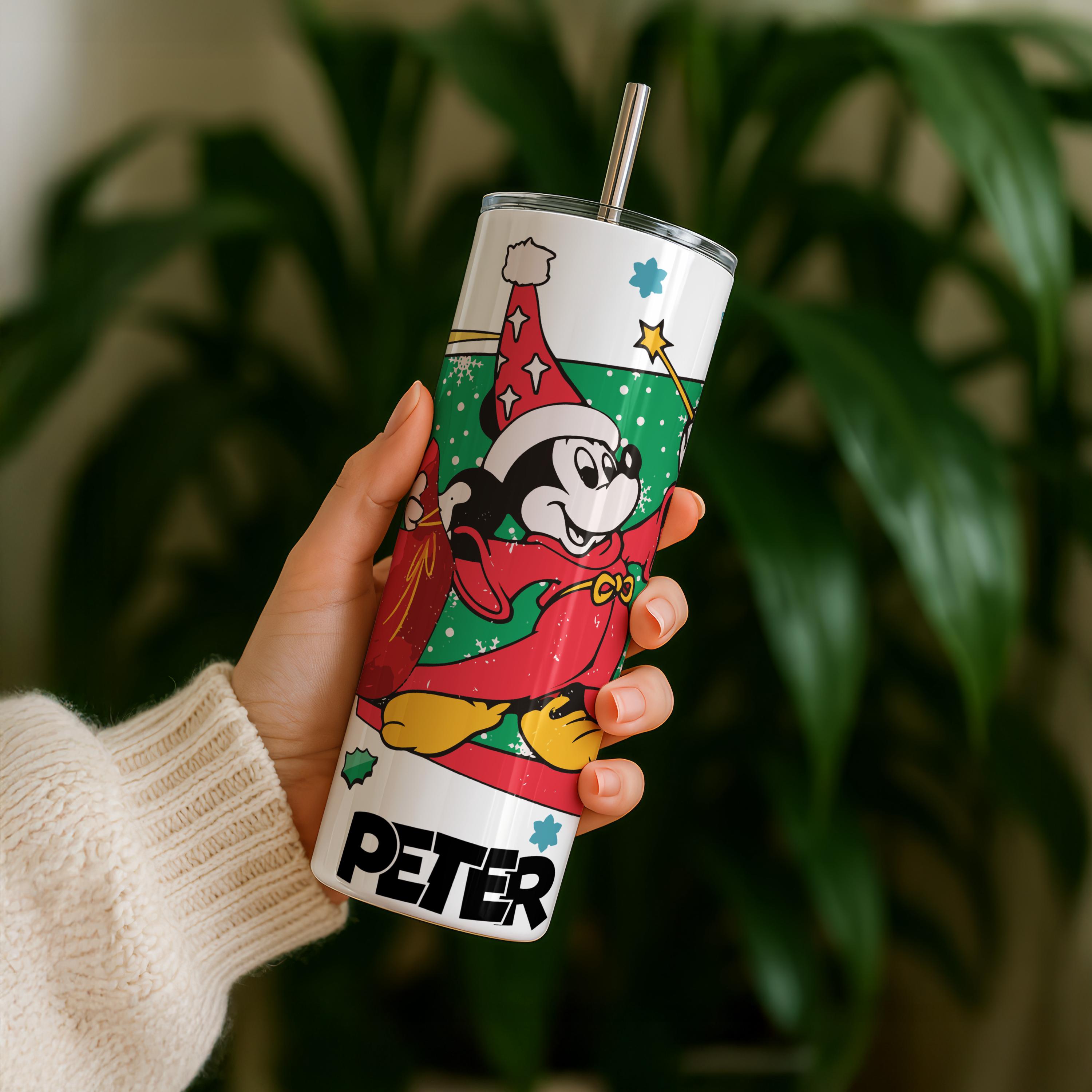 Mickey Mouse Sorcerer 20oz Skinny Tumbler, Disney Character Waterbottle, Stainless Steel Water Bottle, Customized Mickey Tumbler with Name