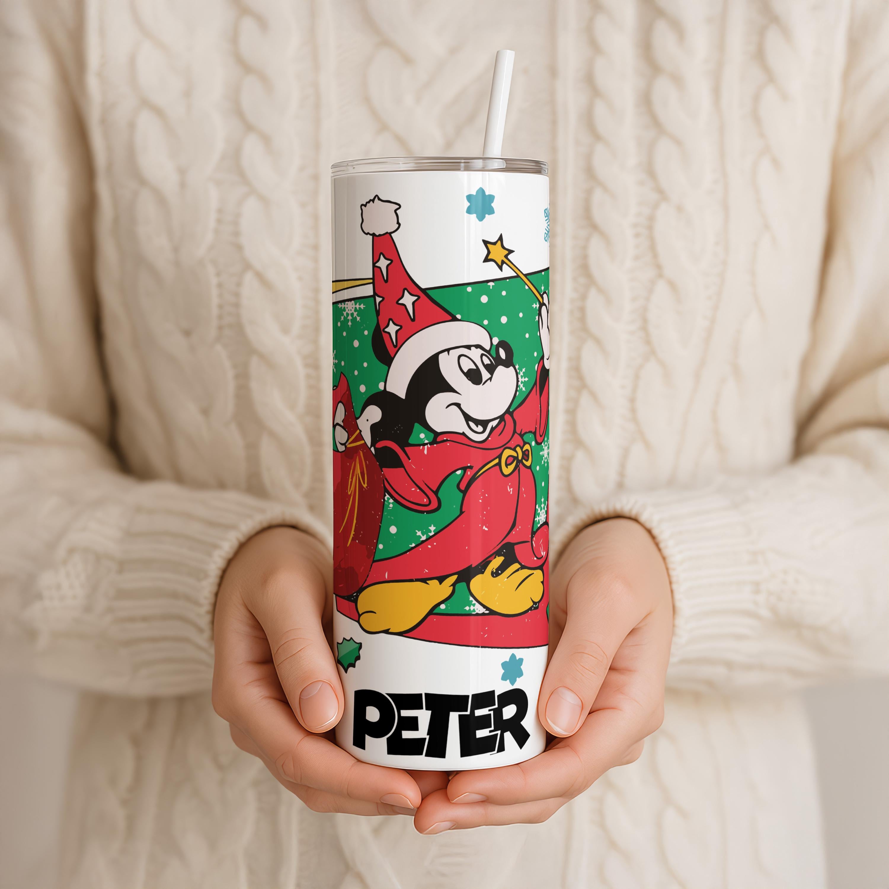 Mickey Mouse Sorcerer 20oz Skinny Tumbler, Disney Character Waterbottle, Stainless Steel Water Bottle, Customized Mickey Tumbler with Name