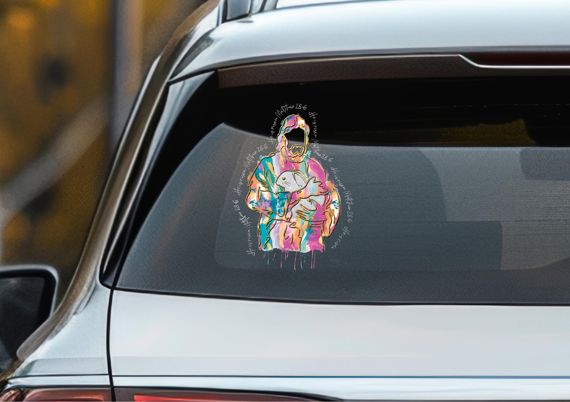Jesus Matthew 28.6 Vinly Car Sticker,Jesus Lover Decal,He Is Risen Matthew 28:6,Religious Vinyl Decal,Jesus Sticker Vinyl Car Decal