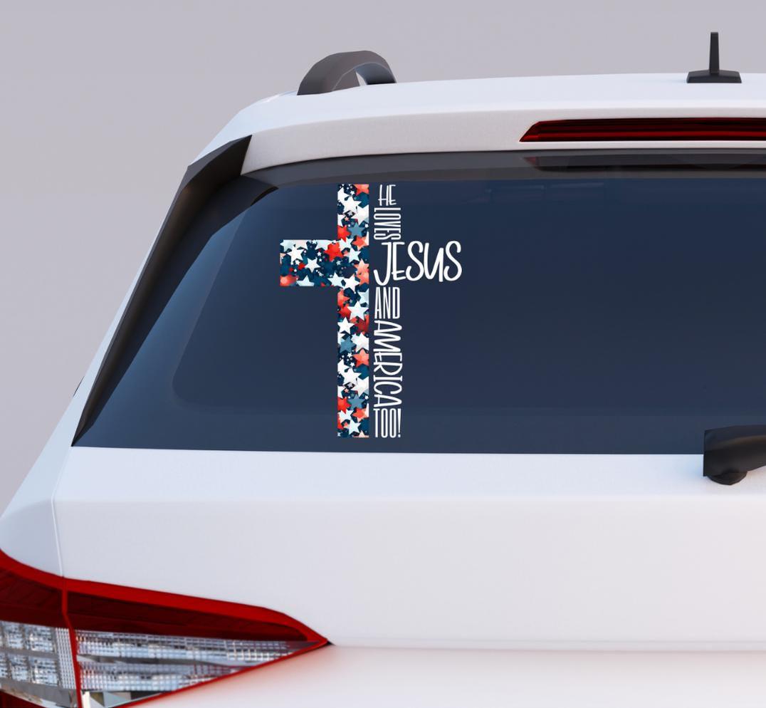 Floral Cross Inspirational Christian Jesus Sticker,He She Loves Jesus Vinly Car Decal,Christian Sticker for Car,Laptop,Water Bottle and More