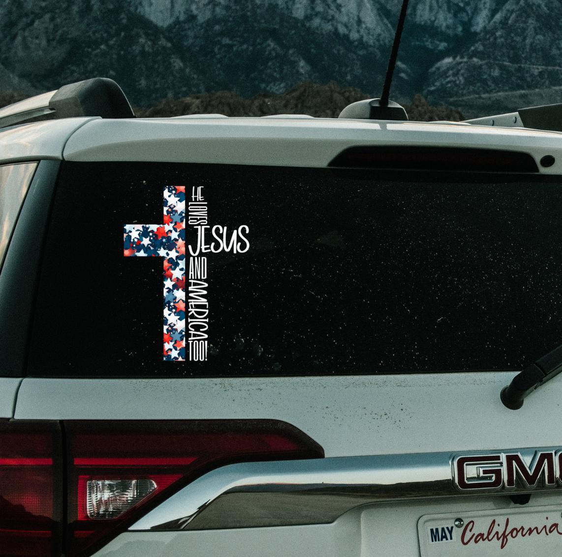 Floral Cross Inspirational Christian Jesus Sticker,He She Loves Jesus Vinly Car Decal,Christian Sticker for Car,Laptop,Water Bottle and More