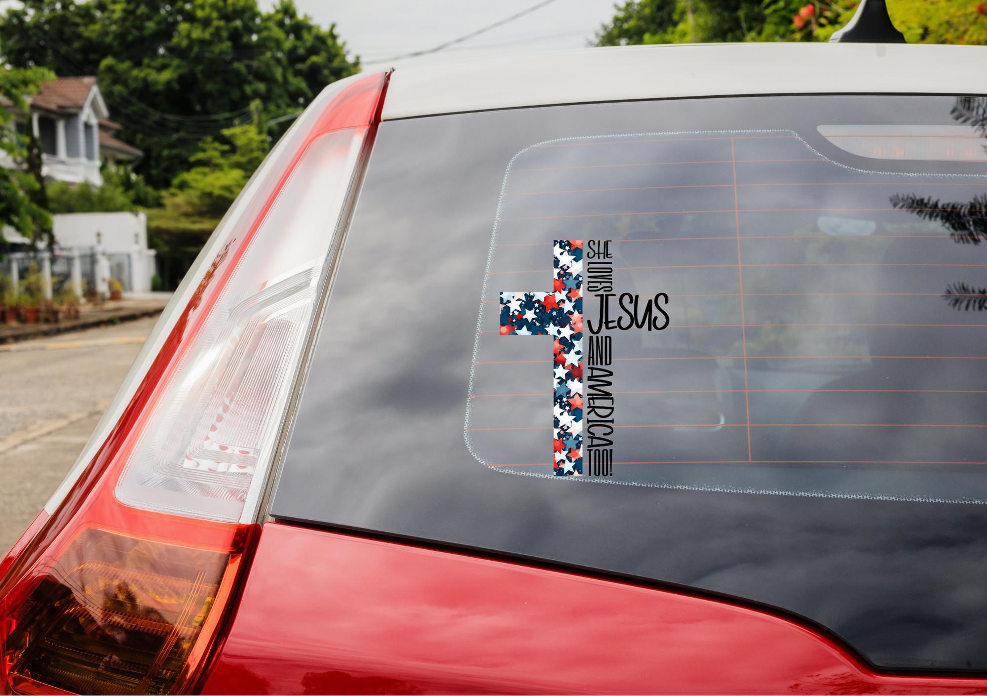 Floral Cross Inspirational Christian Jesus Sticker,He She Loves Jesus Vinly Car Decal,Christian Sticker for Car,Laptop,Water Bottle and More