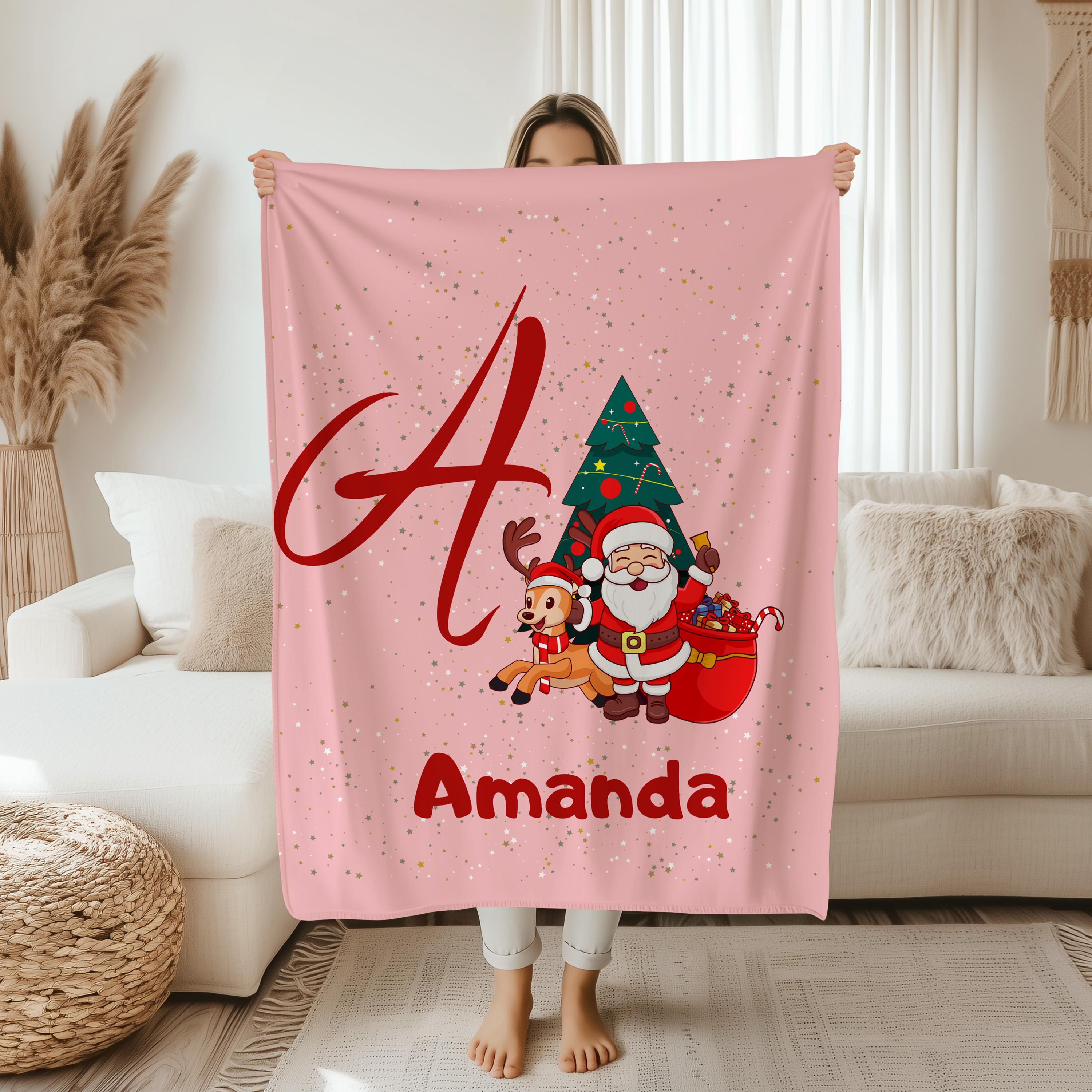 Personalized Christmas Blanket,Custom Name Xmas Blanket,Home Decor Christmas Gift for Kid Family Friend,Winter Holiday Xmas Gift,Xmas Throw