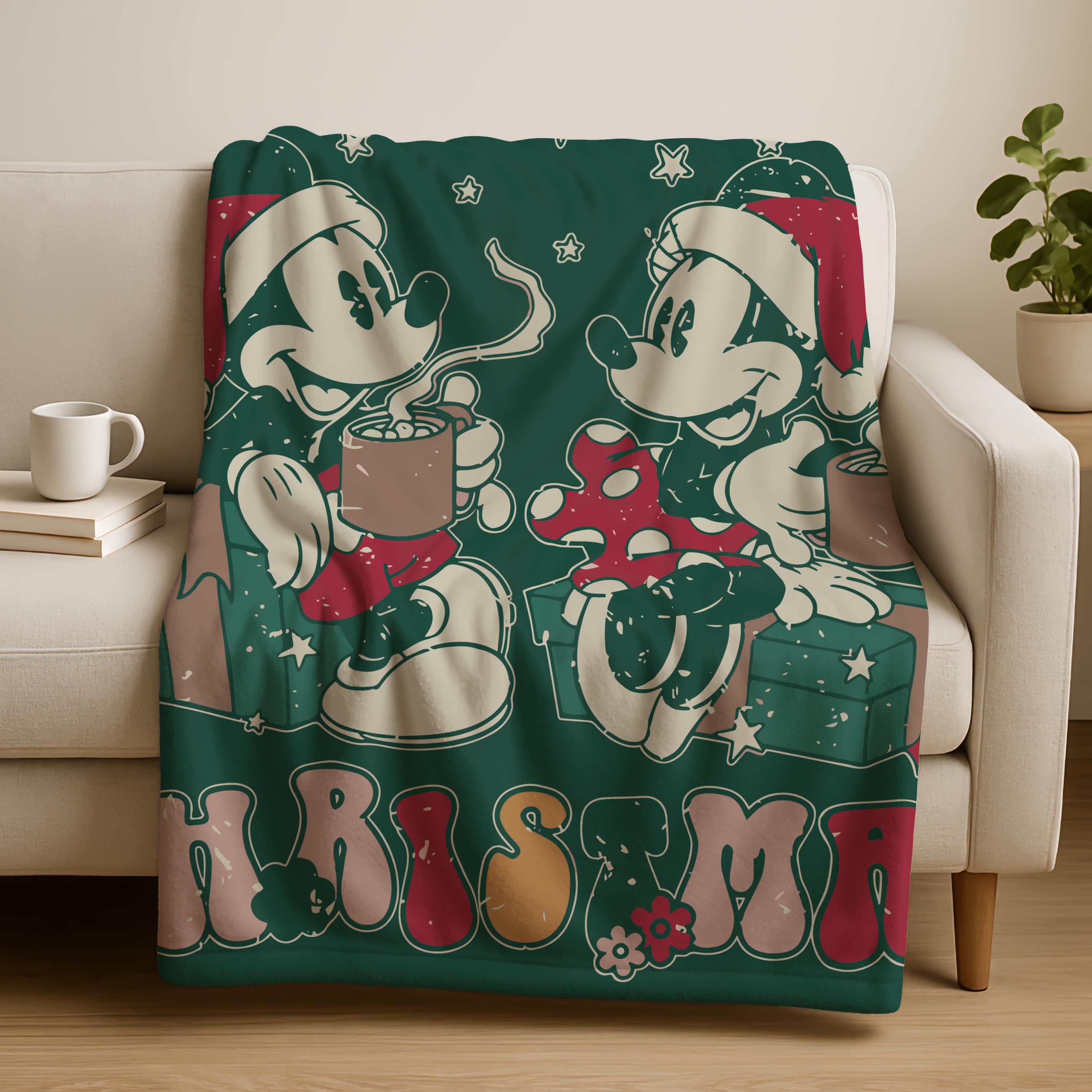 Mickey and Minnie Christmas Blanket, Merry Christmas Blanket, Disney Christmas Blanket, Cute Xmas Gift, Vintage Hot Cocoa Christmas Blanket