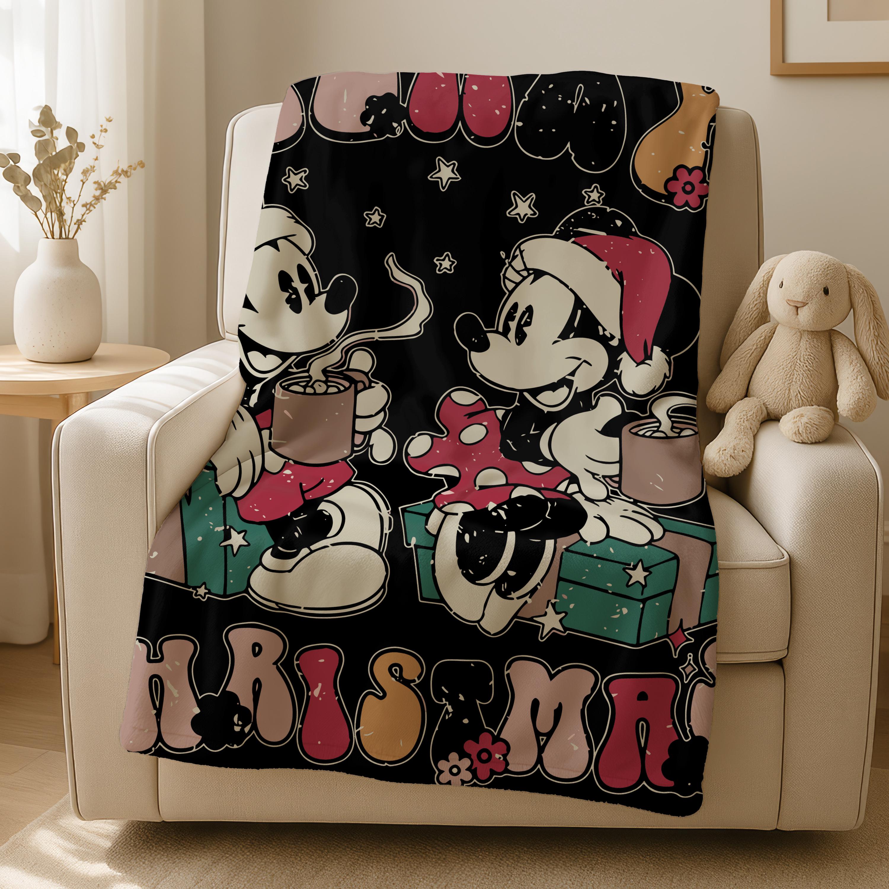 Mickey and Minnie Christmas Blanket, Merry Christmas Blanket, Disney Christmas Blanket, Cute Xmas Gift, Vintage Hot Cocoa Christmas Blanket