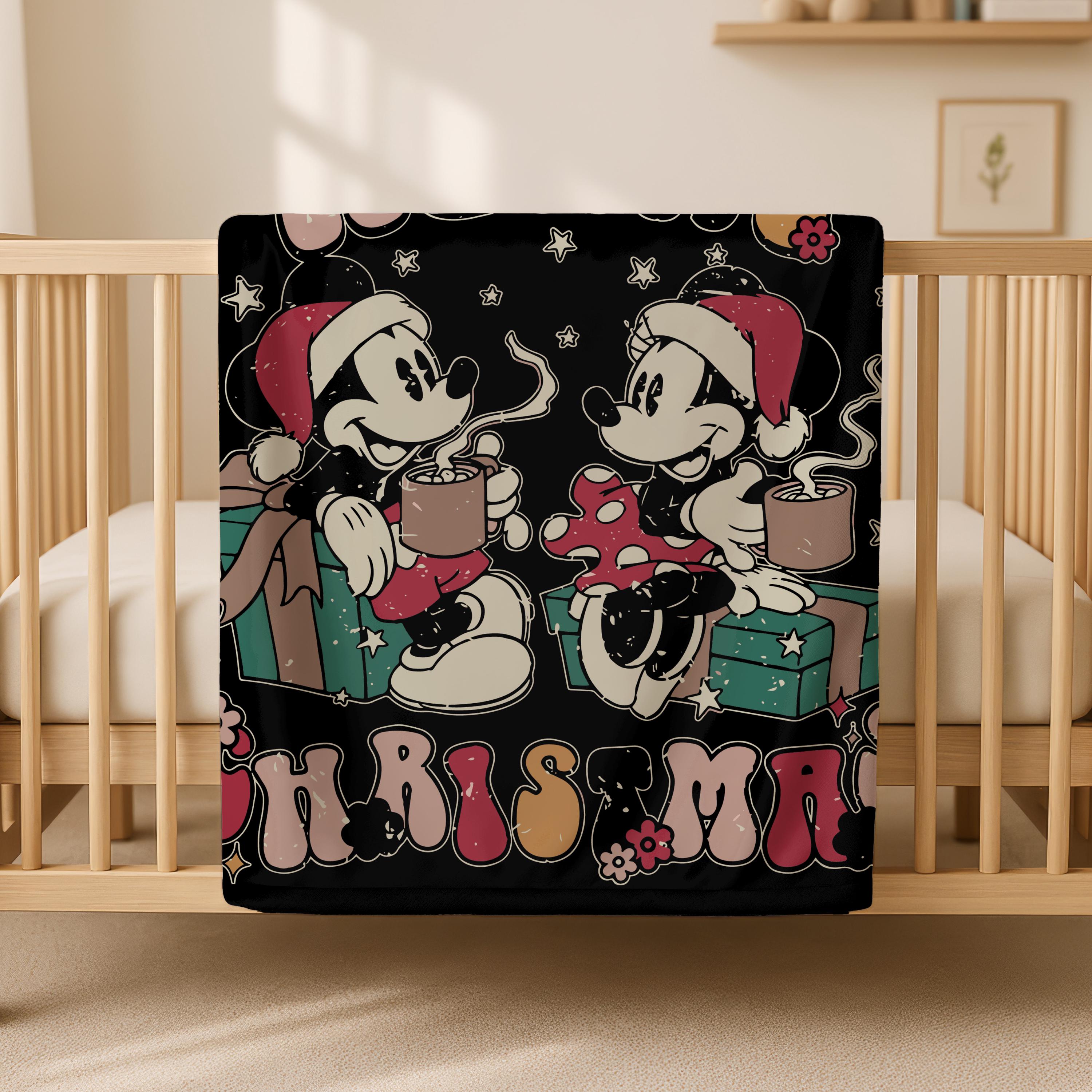 Mickey and Minnie Christmas Blanket, Merry Christmas Blanket, Disney Christmas Blanket, Cute Xmas Gift, Vintage Hot Cocoa Christmas Blanket