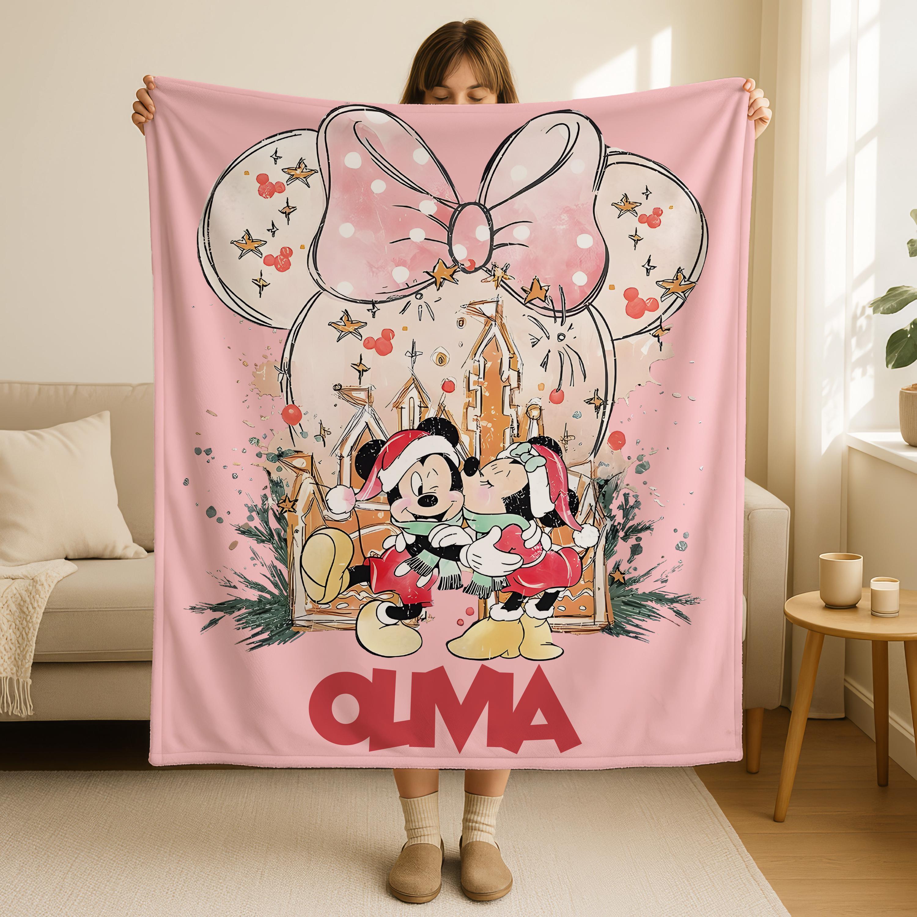 Custom Couple Name Mickey And Minnie Blanket, Mickey Mouse And Minnie Mouse Romantic Disneyland Couple Blanket Gift,Valentine Gifts For Her