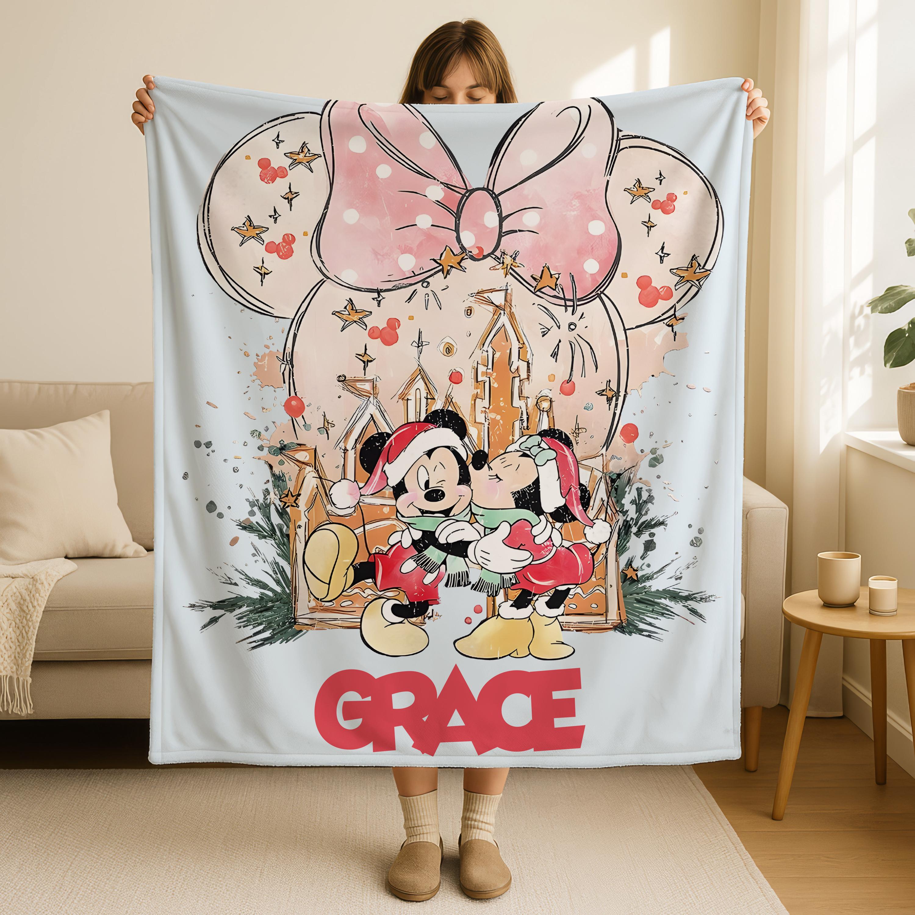 Custom Couple Name Mickey And Minnie Blanket, Mickey Mouse And Minnie Mouse Romantic Disneyland Couple Blanket Gift,Valentine Gifts For Her
