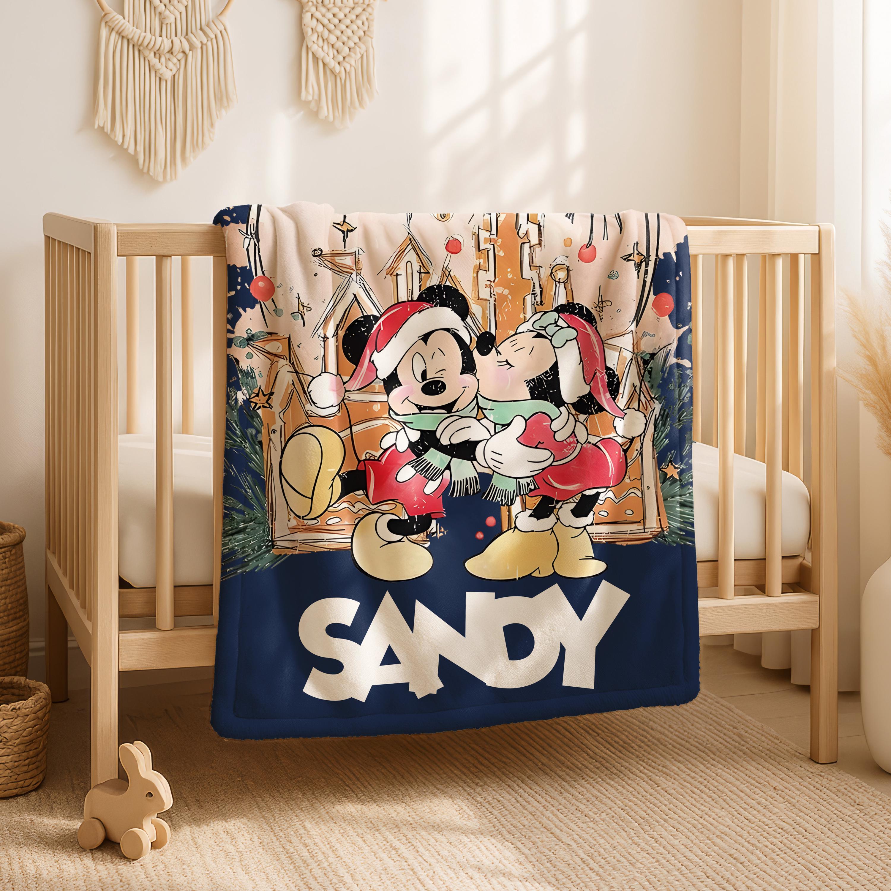 Custom Couple Name Mickey And Minnie Blanket, Mickey Mouse And Minnie Mouse Romantic Disneyland Couple Blanket Gift,Valentine Gifts For Her