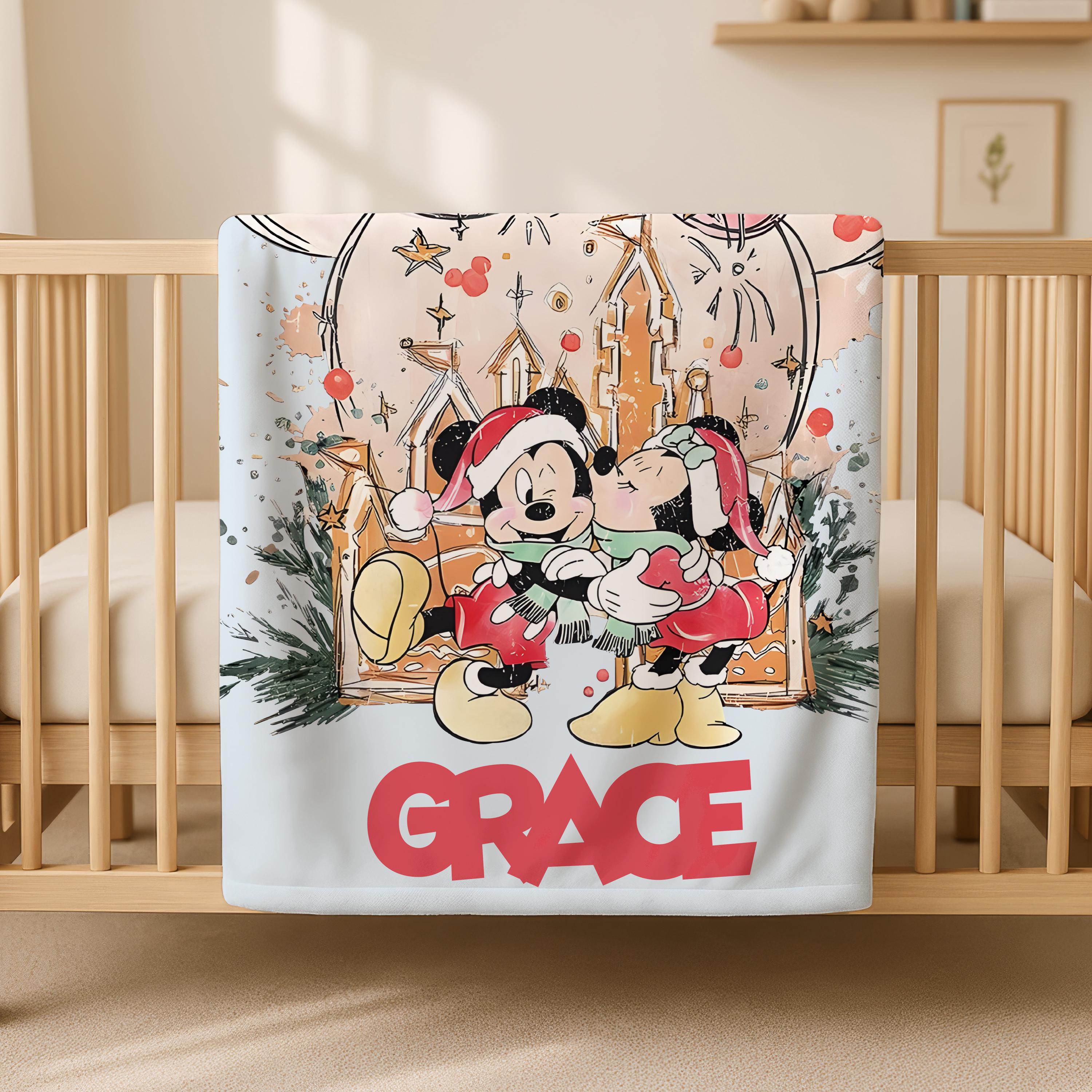 Custom Couple Name Mickey And Minnie Blanket, Mickey Mouse And Minnie Mouse Romantic Disneyland Couple Blanket Gift,Valentine Gifts For Her