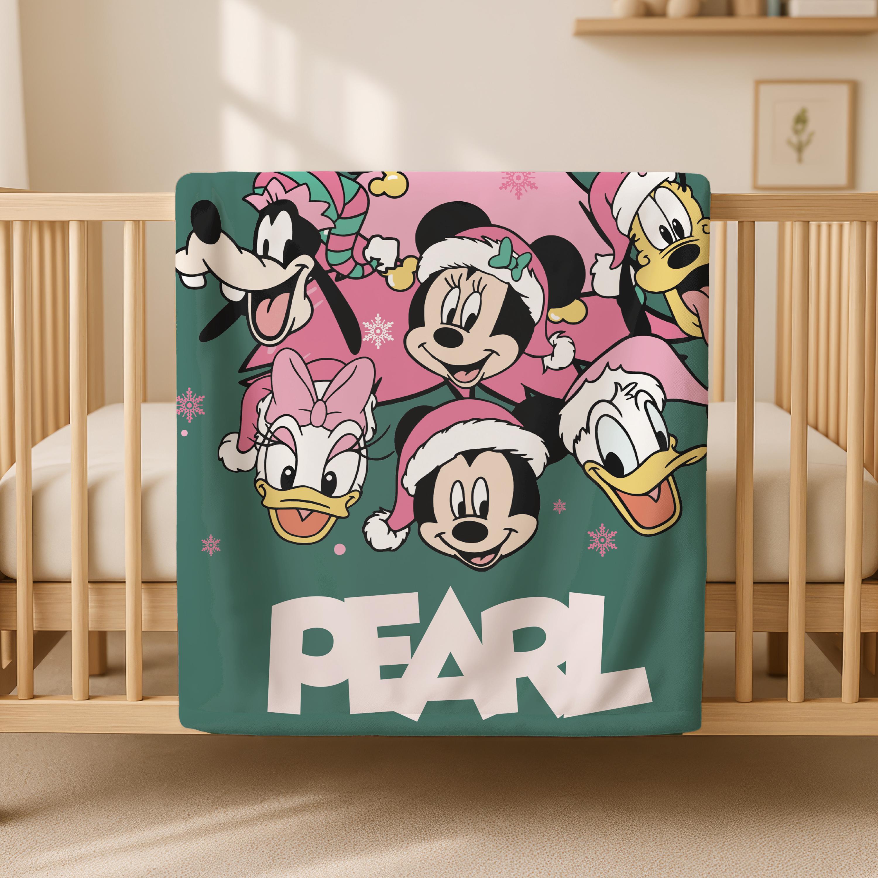 Personalized Pink Christmas Blanket, Mickey and Friend Pink Christmas Holiday Throw,Cute Disney Blanket,Custom Name Christmas Tree Blanket