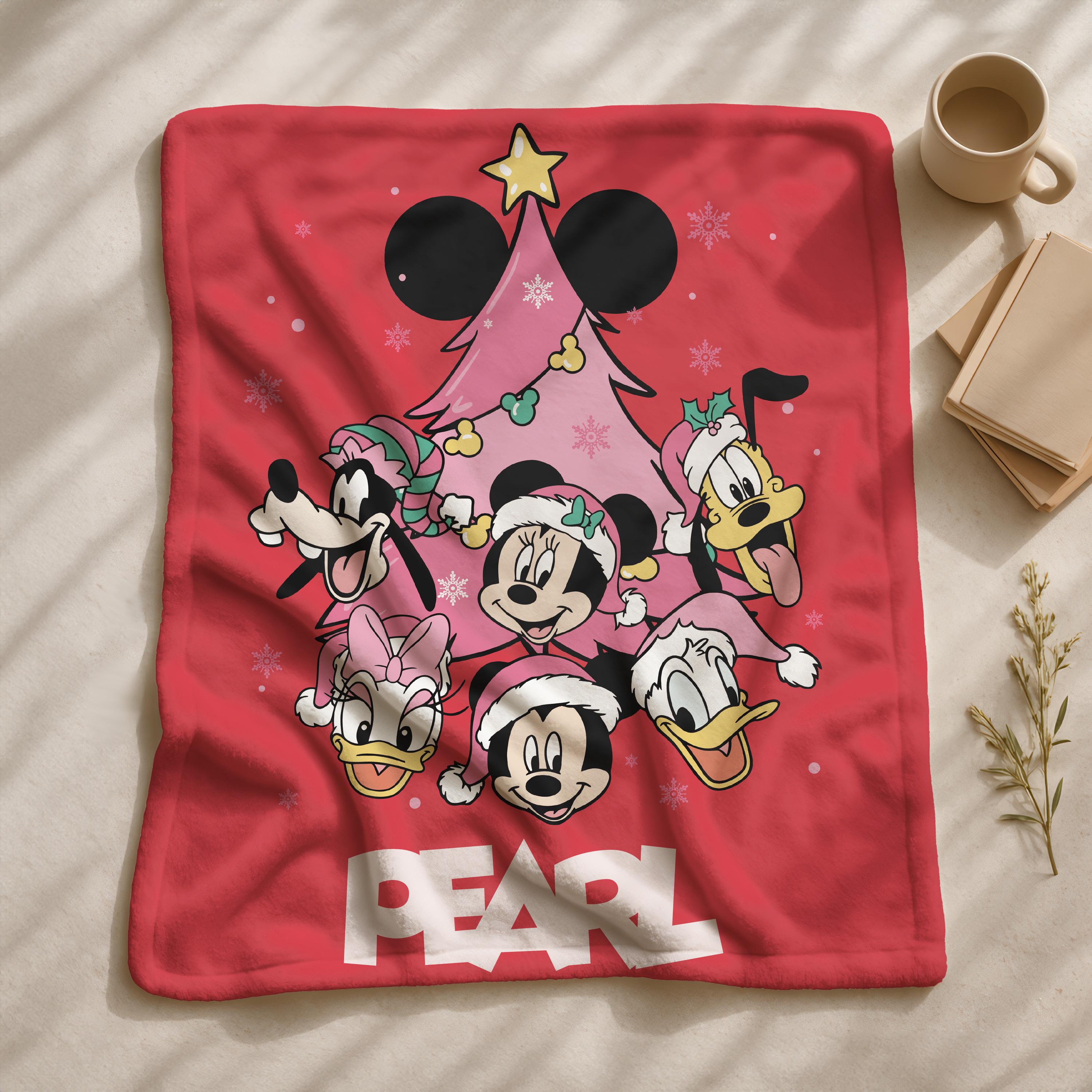 Personalized Pink Christmas Blanket, Mickey and Friend Pink Christmas Holiday Throw,Cute Disney Blanket,Custom Name Christmas Tree Blanket