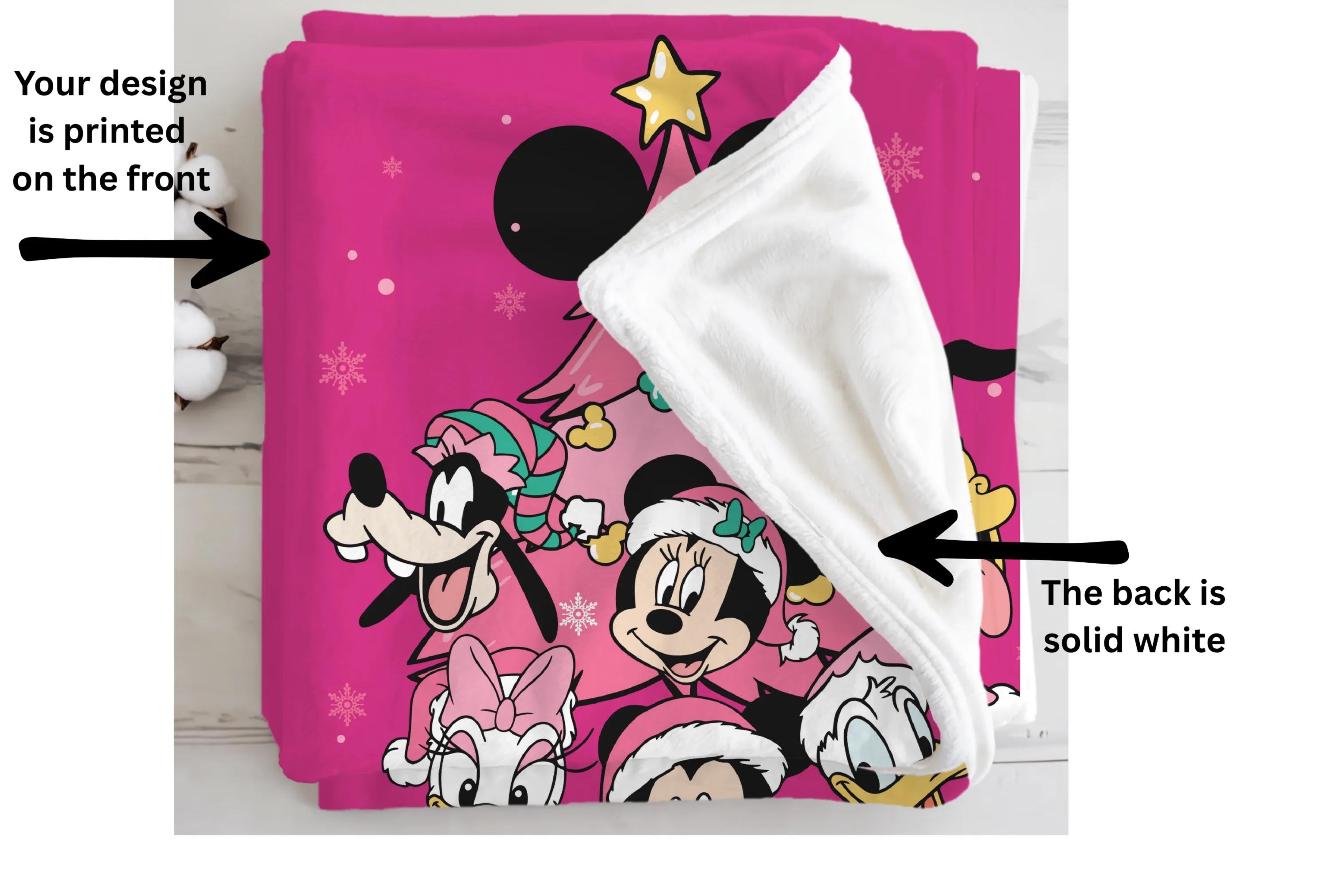 Personalized Pink Christmas Blanket, Mickey and Friend Pink Christmas Holiday Throw,Cute Disney Blanket,Custom Name Christmas Tree Blanket