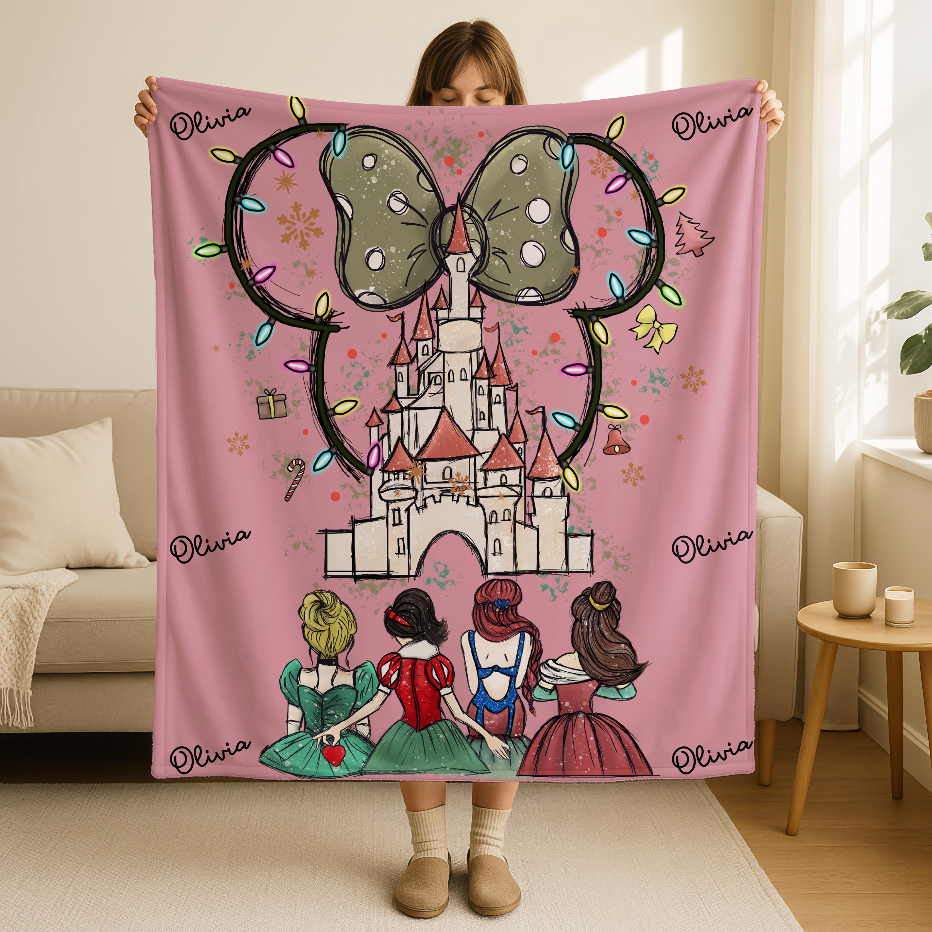 Personalized Disney Castle Baby Blanket,Custom Name Disney Princess Gift,Soft Pink Disney Nursery Blanket, Disney Princesses Blanket Gifts