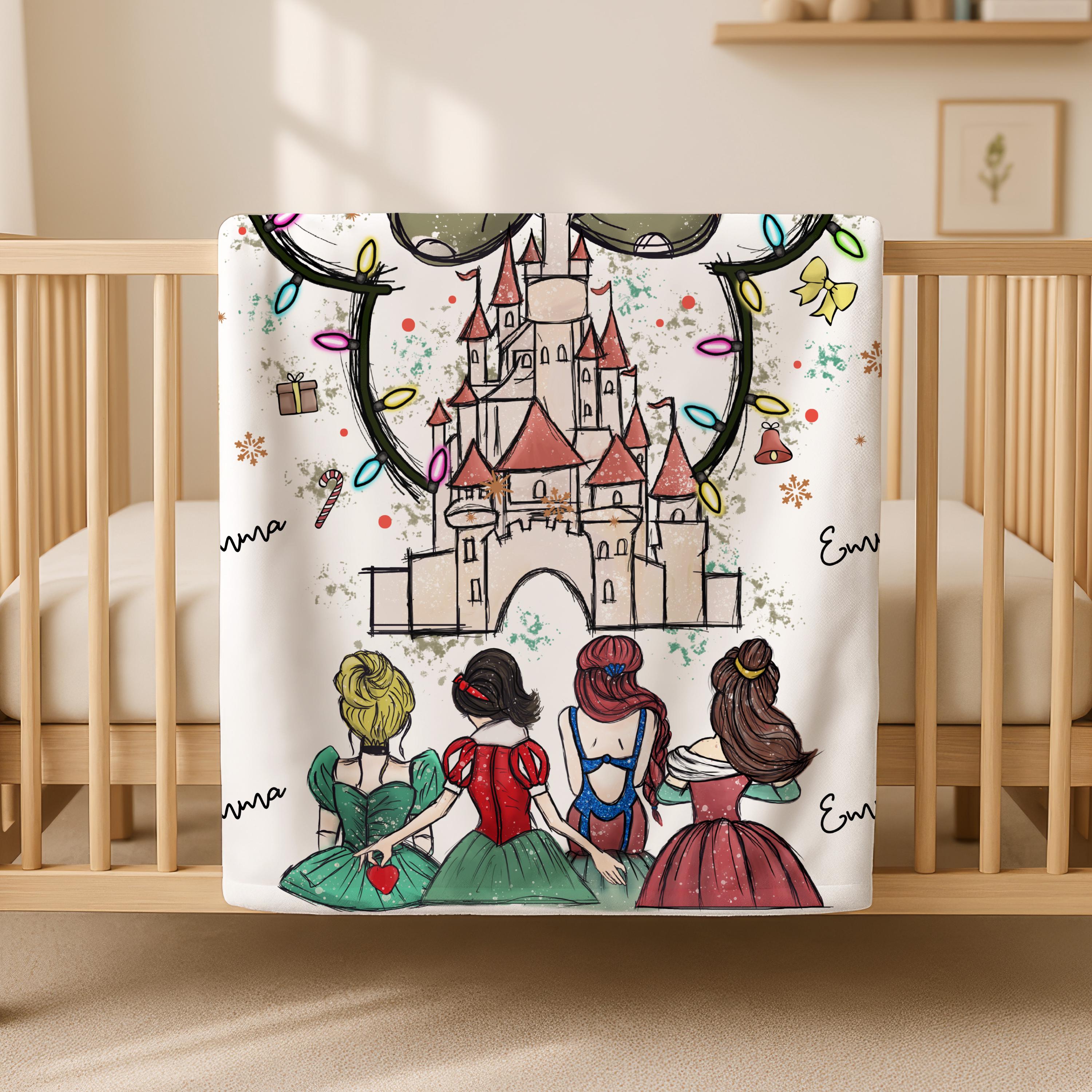 Personalized Disney Castle Baby Blanket,Custom Name Disney Princess Gift,Soft Pink Disney Nursery Blanket, Disney Princesses Blanket Gifts