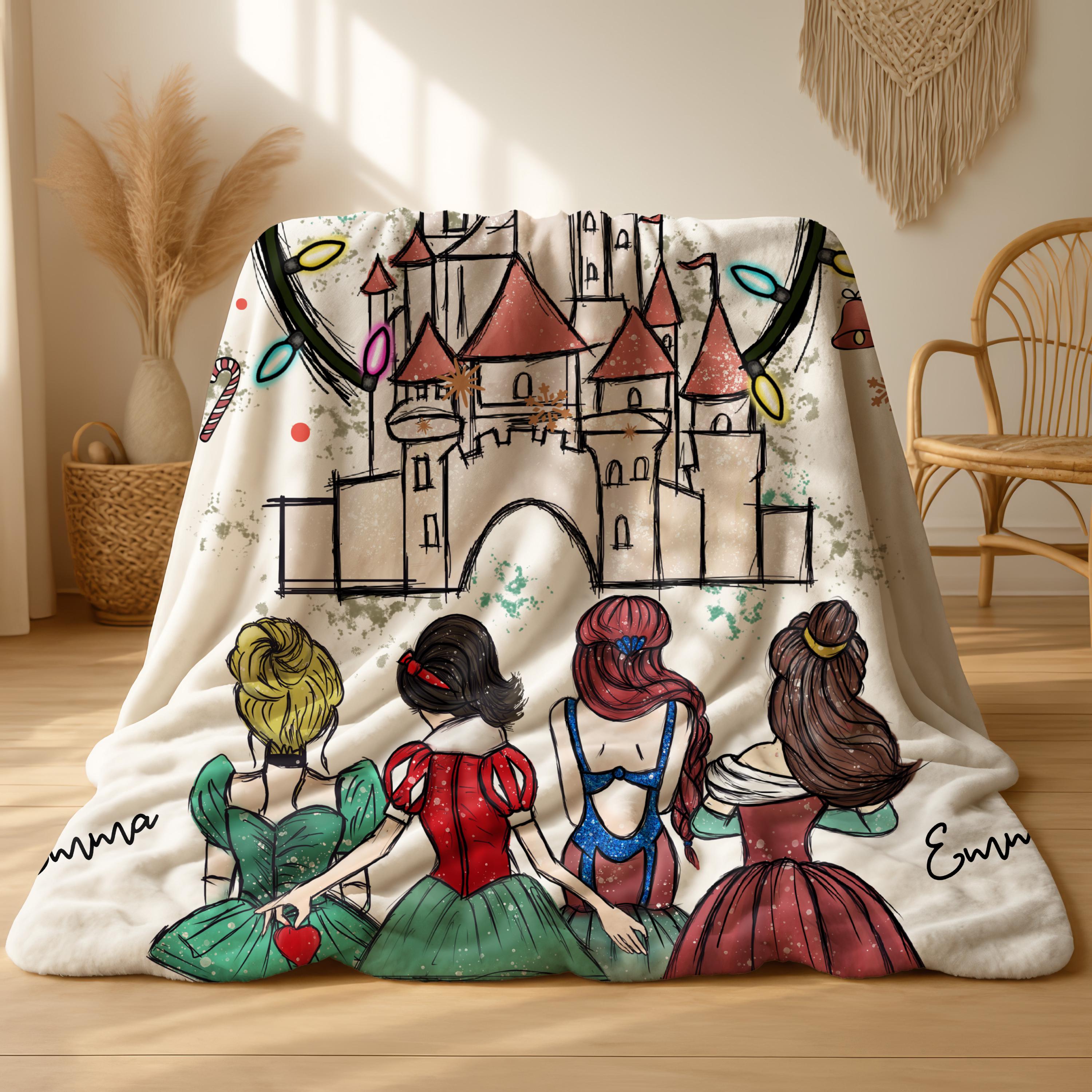 Personalized Disney Castle Baby Blanket,Custom Name Disney Princess Gift,Soft Pink Disney Nursery Blanket, Disney Princesses Blanket Gifts
