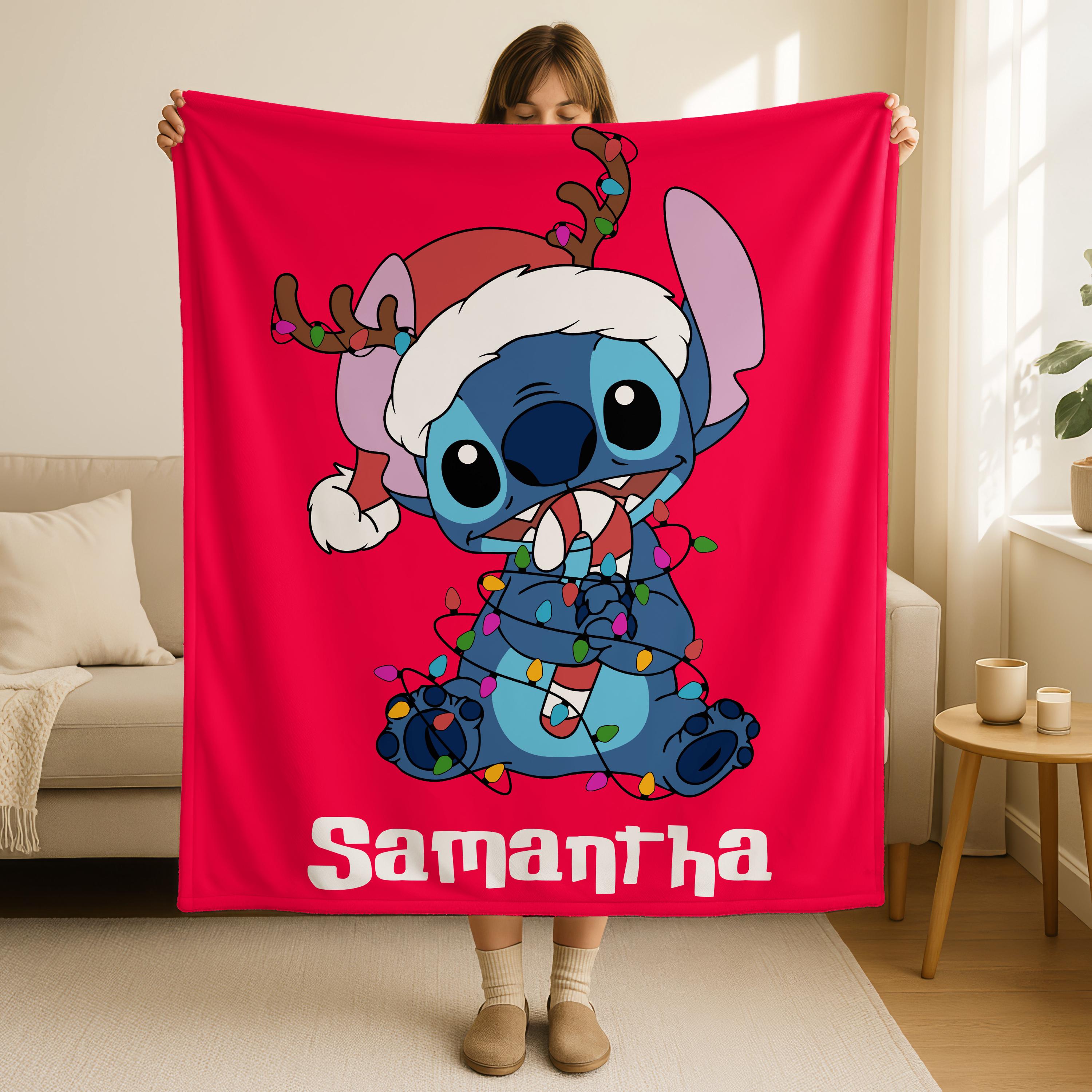 Lilo And Stitch Christmas Blanket,Magic Kingdom Xmas Throw Blanket, Stitch Lilo Xmas Blanket,Stitch Disneyland Christmas Throw Blanket Gift