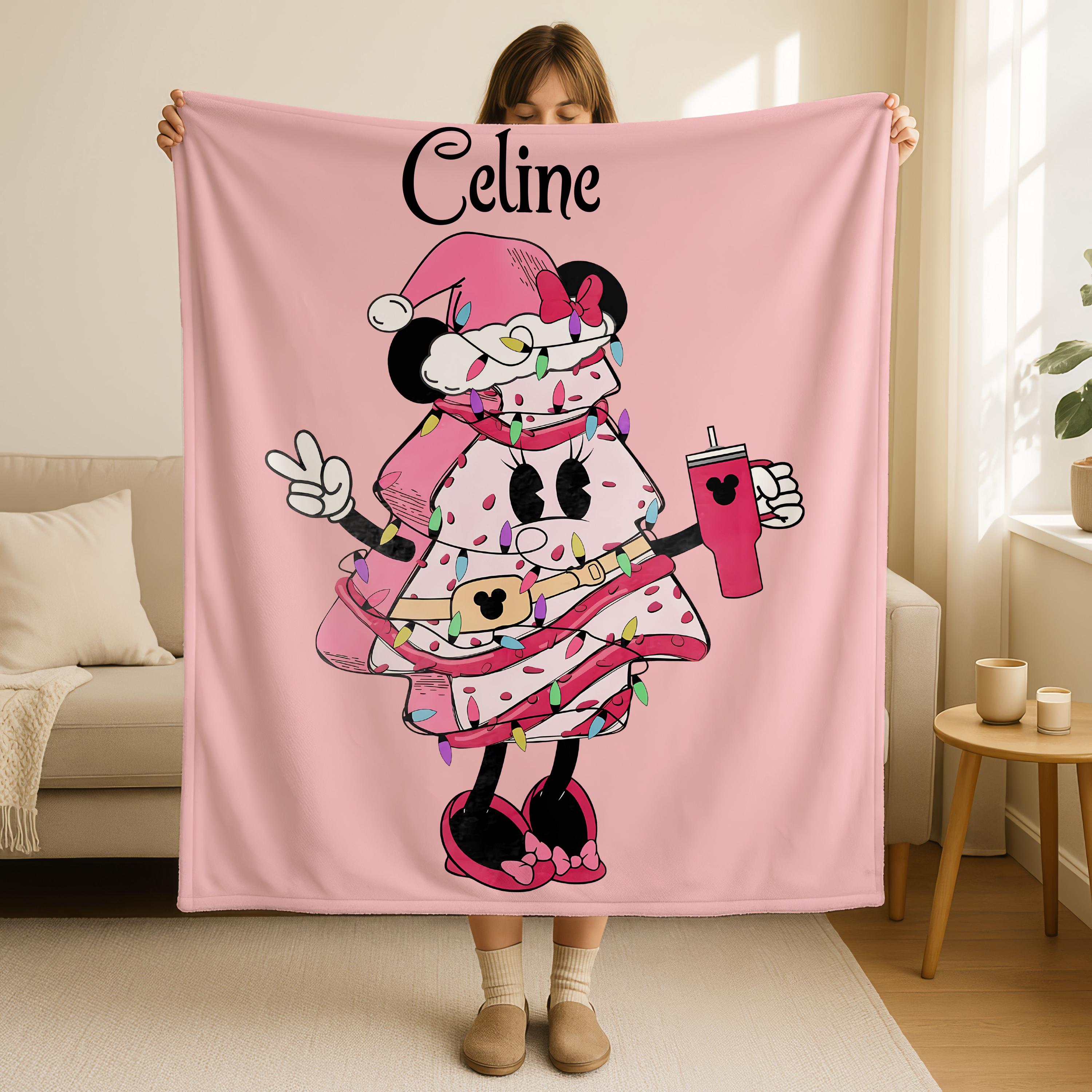 Cute Christmas Tree Cake Throw Blanket, Personalized Disney Christmas Gift Ideas, Cozy Season Blanket, Pink Cake Blanket, Custom Xmas Gift