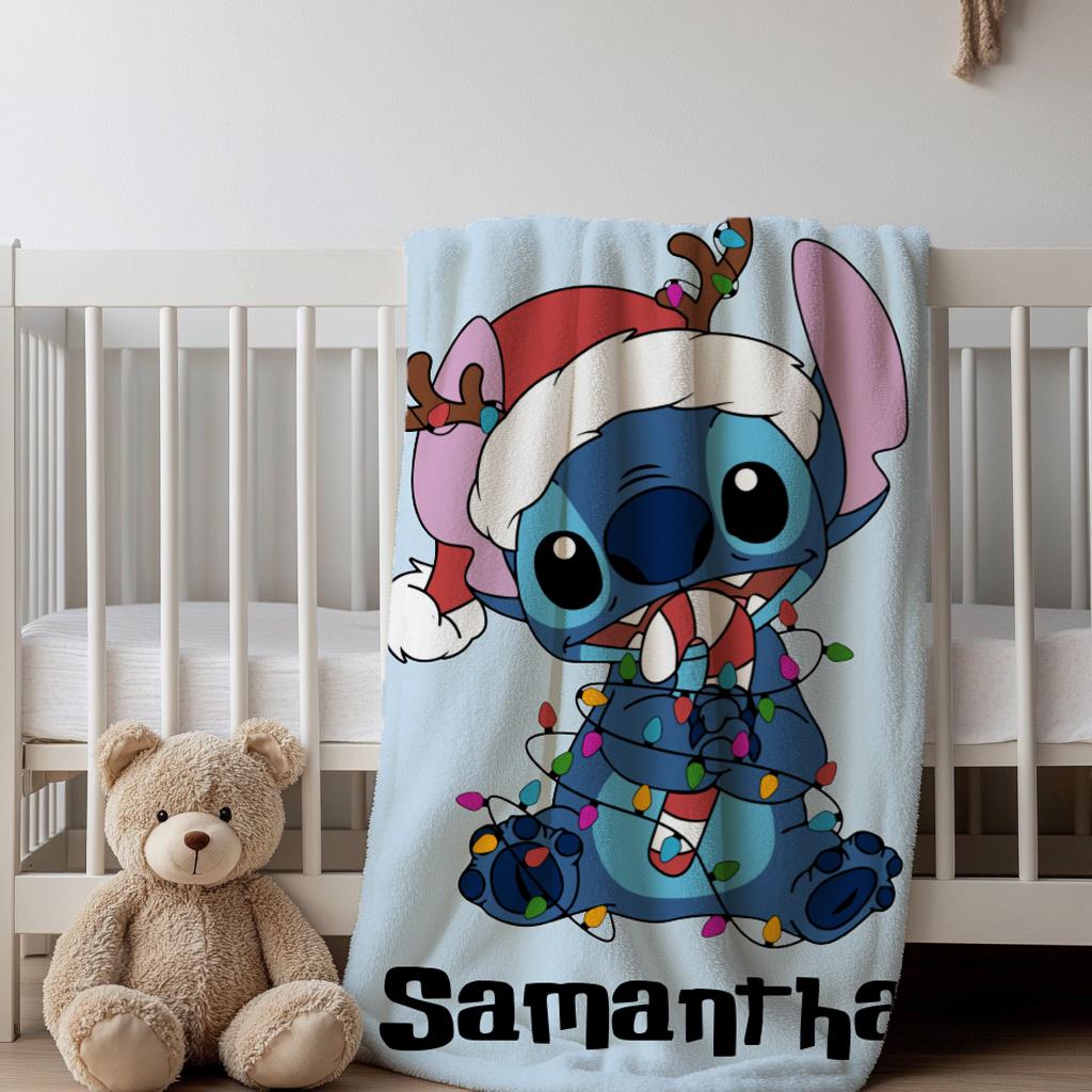 Lilo And Stitch Christmas Blanket,Magic Kingdom Xmas Throw Blanket, Stitch Lilo Xmas Blanket,Stitch Disneyland Christmas Throw Blanket Gift