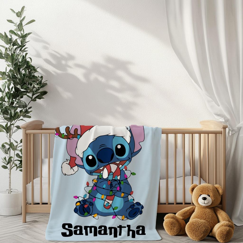 Lilo And Stitch Christmas Blanket,Magic Kingdom Xmas Throw Blanket, Stitch Lilo Xmas Blanket,Stitch Disneyland Christmas Throw Blanket Gift