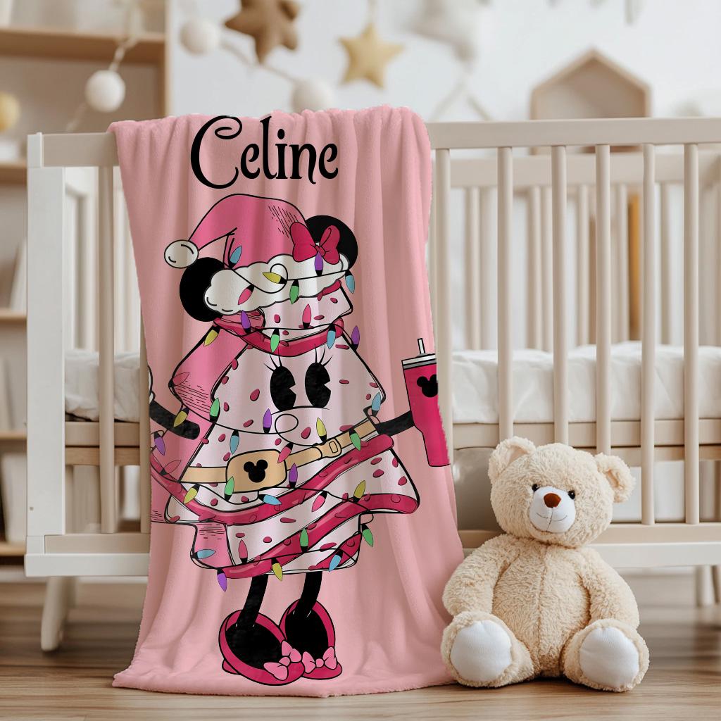Cute Christmas Tree Cake Throw Blanket, Personalized Disney Christmas Gift Ideas, Cozy Season Blanket, Pink Cake Blanket, Custom Xmas Gift