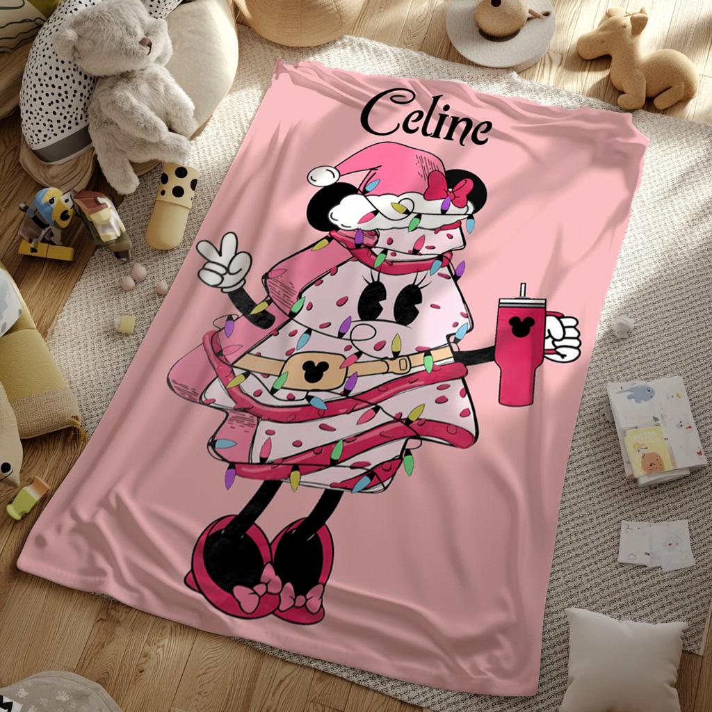 Cute Christmas Tree Cake Throw Blanket, Personalized Disney Christmas Gift Ideas, Cozy Season Blanket, Pink Cake Blanket, Custom Xmas Gift