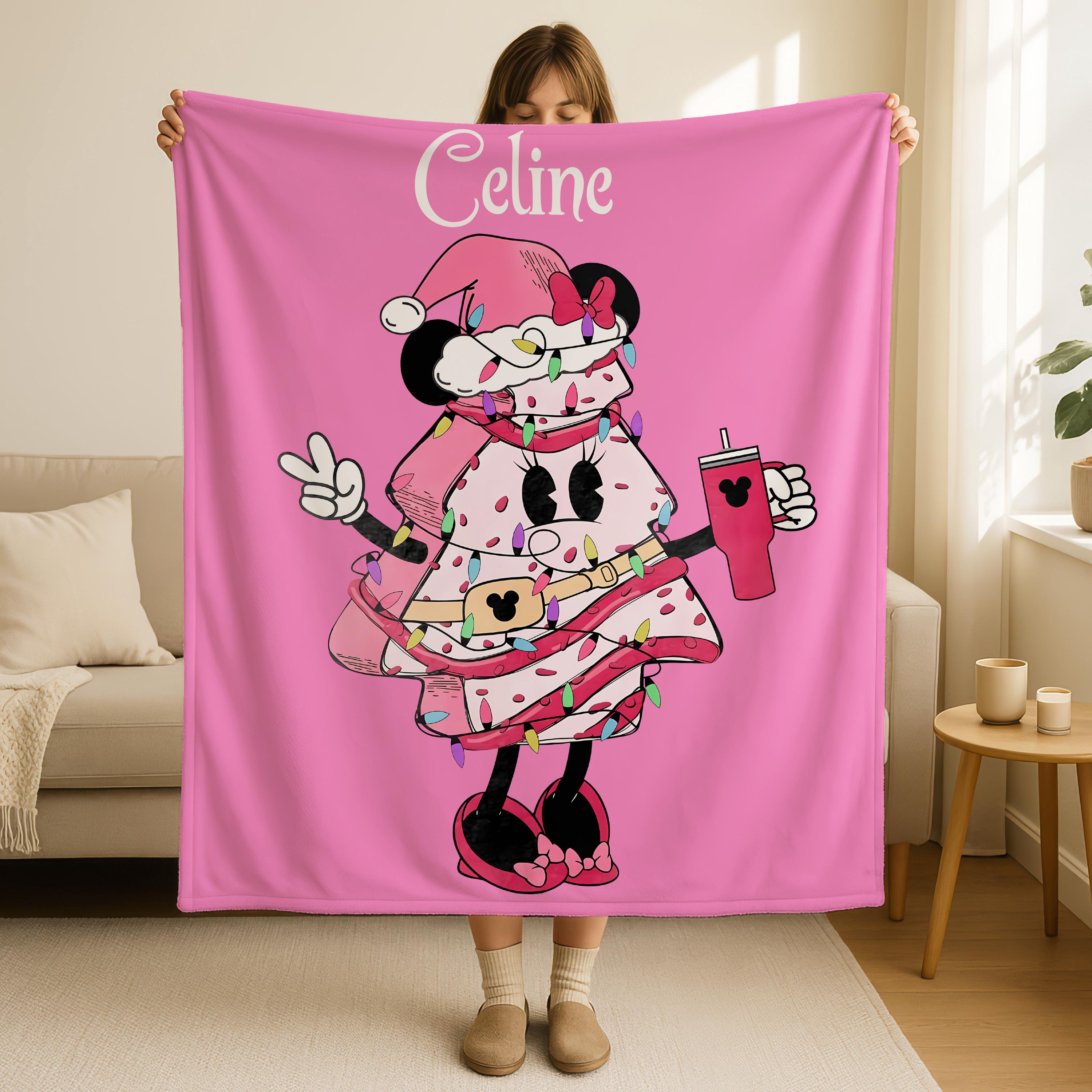 Cute Christmas Tree Cake Throw Blanket, Personalized Disney Christmas Gift Ideas, Cozy Season Blanket, Pink Cake Blanket, Custom Xmas Gift