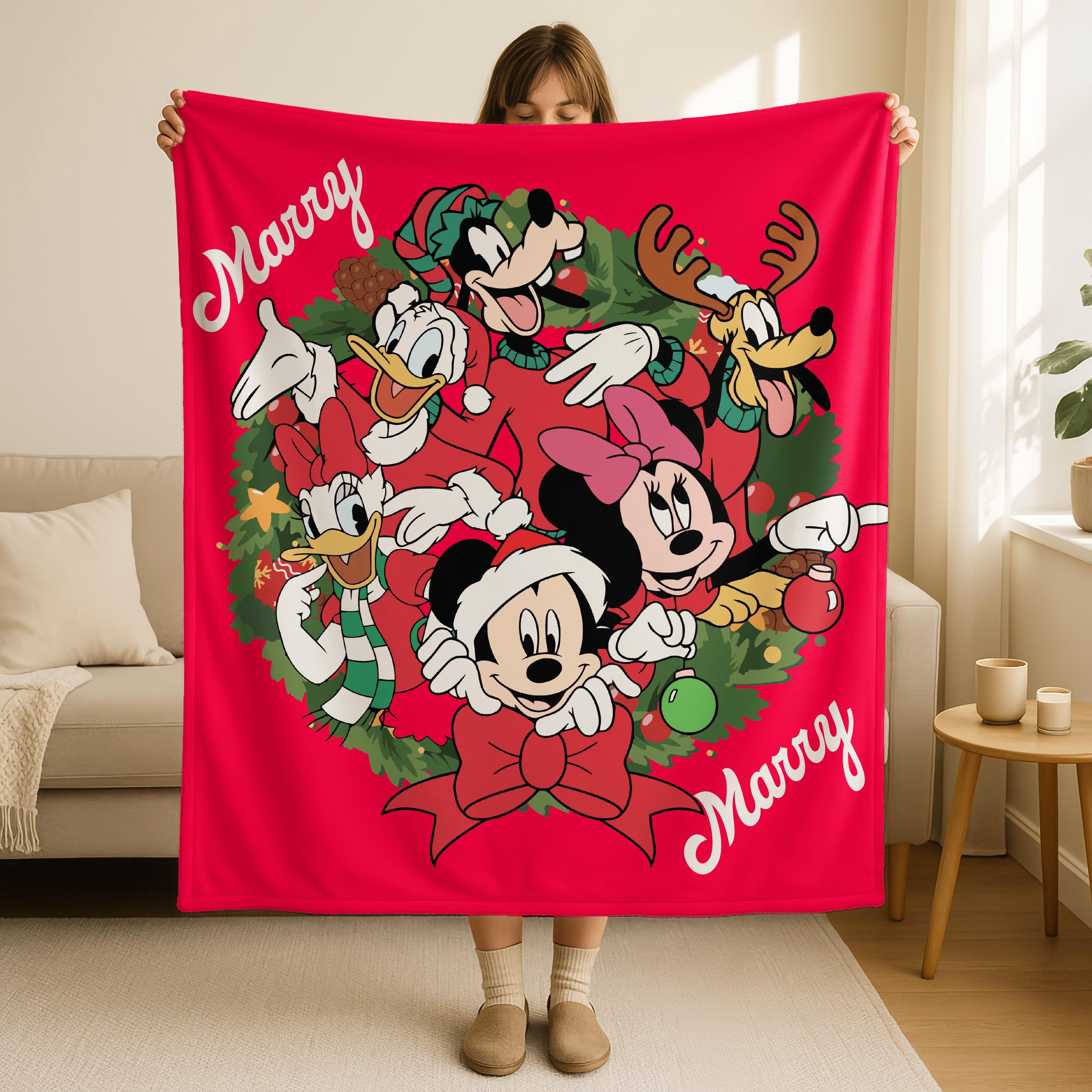 Personalized Name Mickey and Friends Santa Disney Christmas Blanket, Mickey's Very Merry Christmas Party Home Decor, Family Christmas Gifts