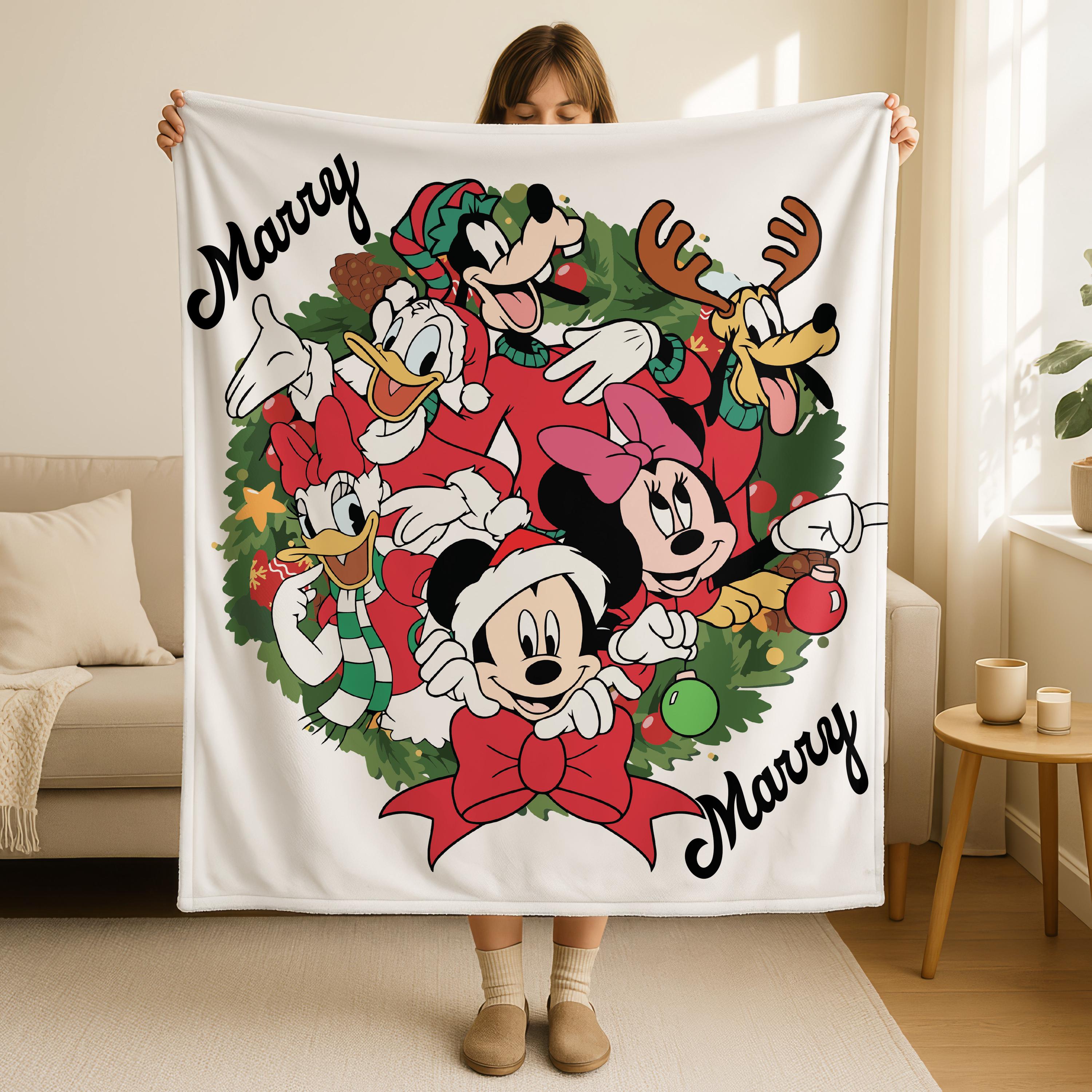 Personalized Name Mickey and Friends Santa Disney Christmas Blanket, Mickey's Very Merry Christmas Party Home Decor, Family Christmas Gifts
